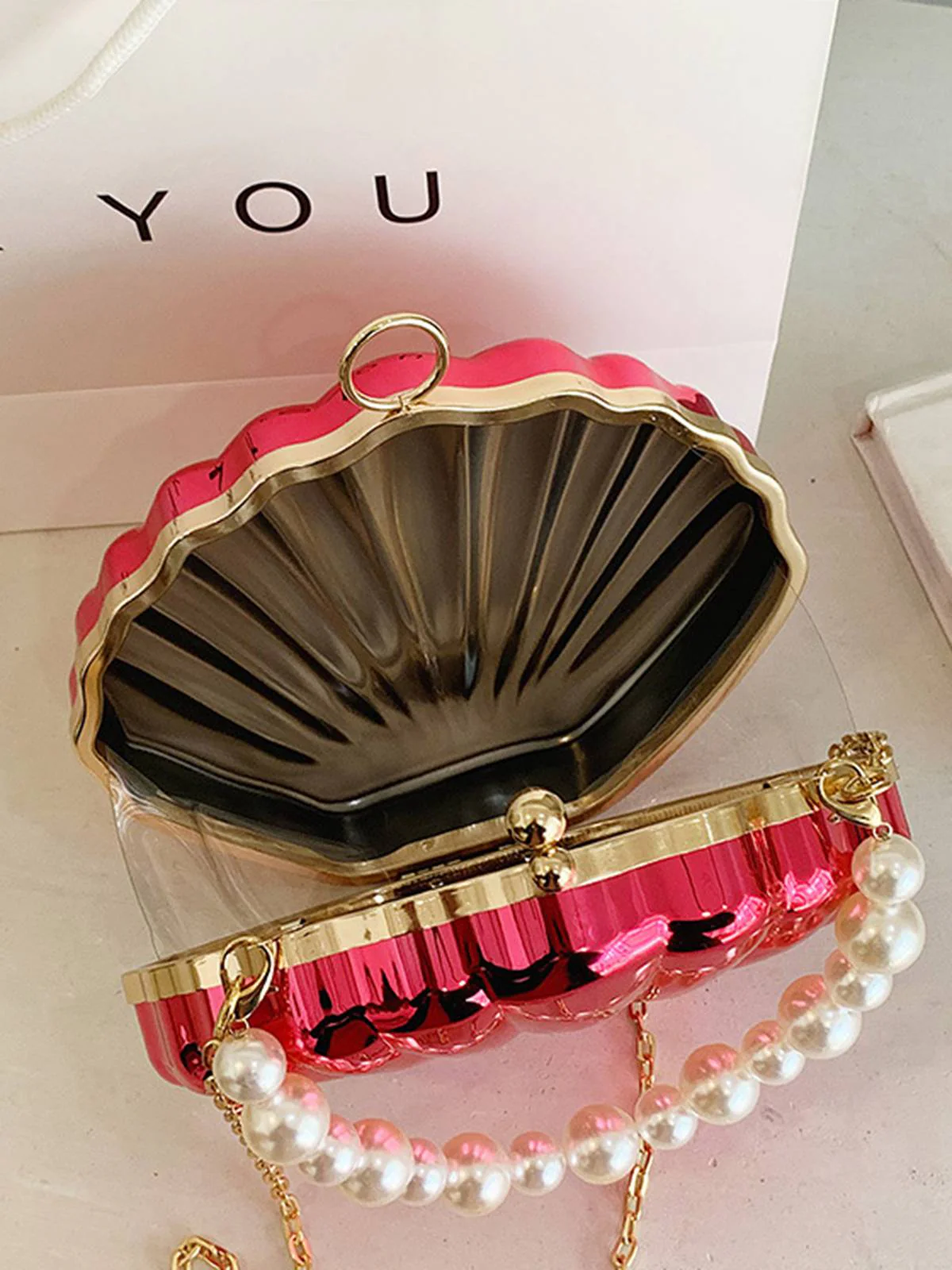 Solid Pearl Metal Shell Bag - Image 5