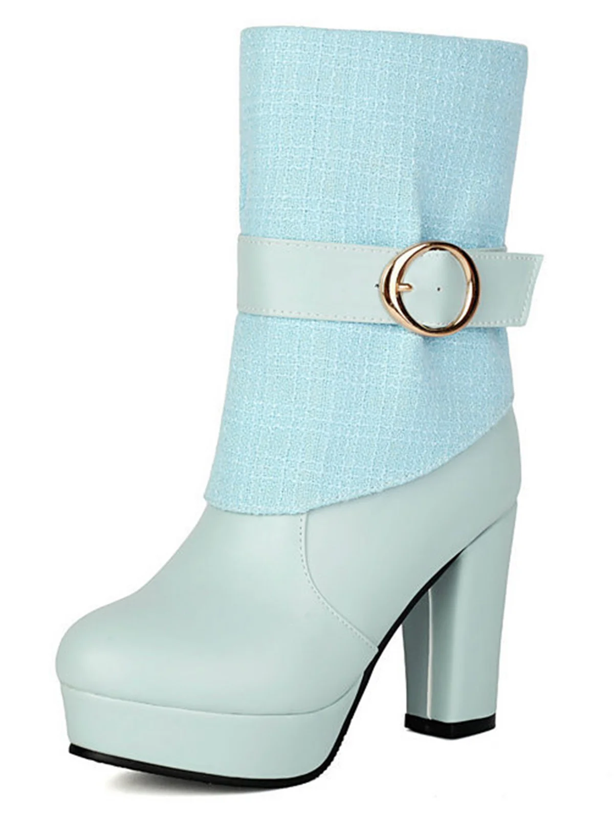 Solid PU Leather Ribbed Knit Patchwork High Heels - Image 11
