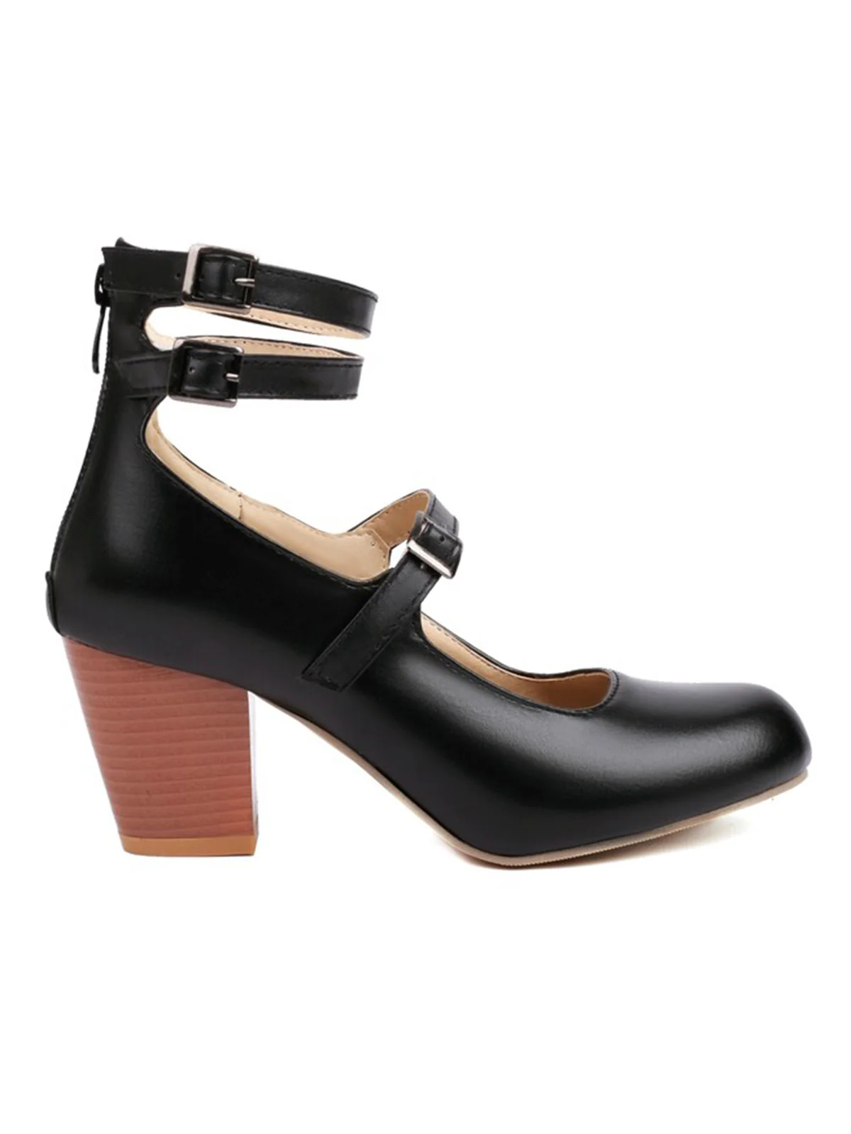 Solid Round Toe Chunky High Heels - Image 4