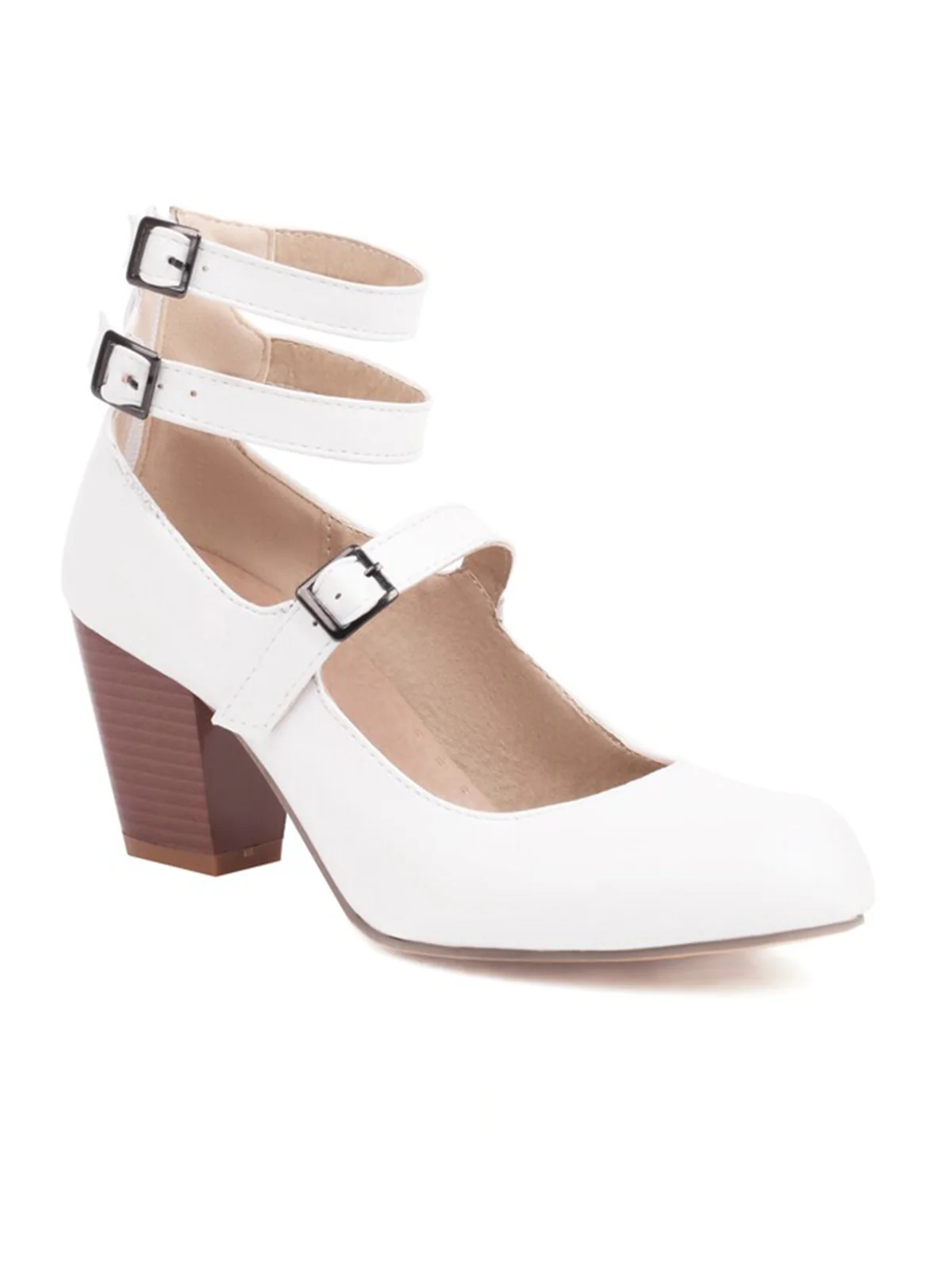 Solid Round Toe Chunky High Heels - Image 9