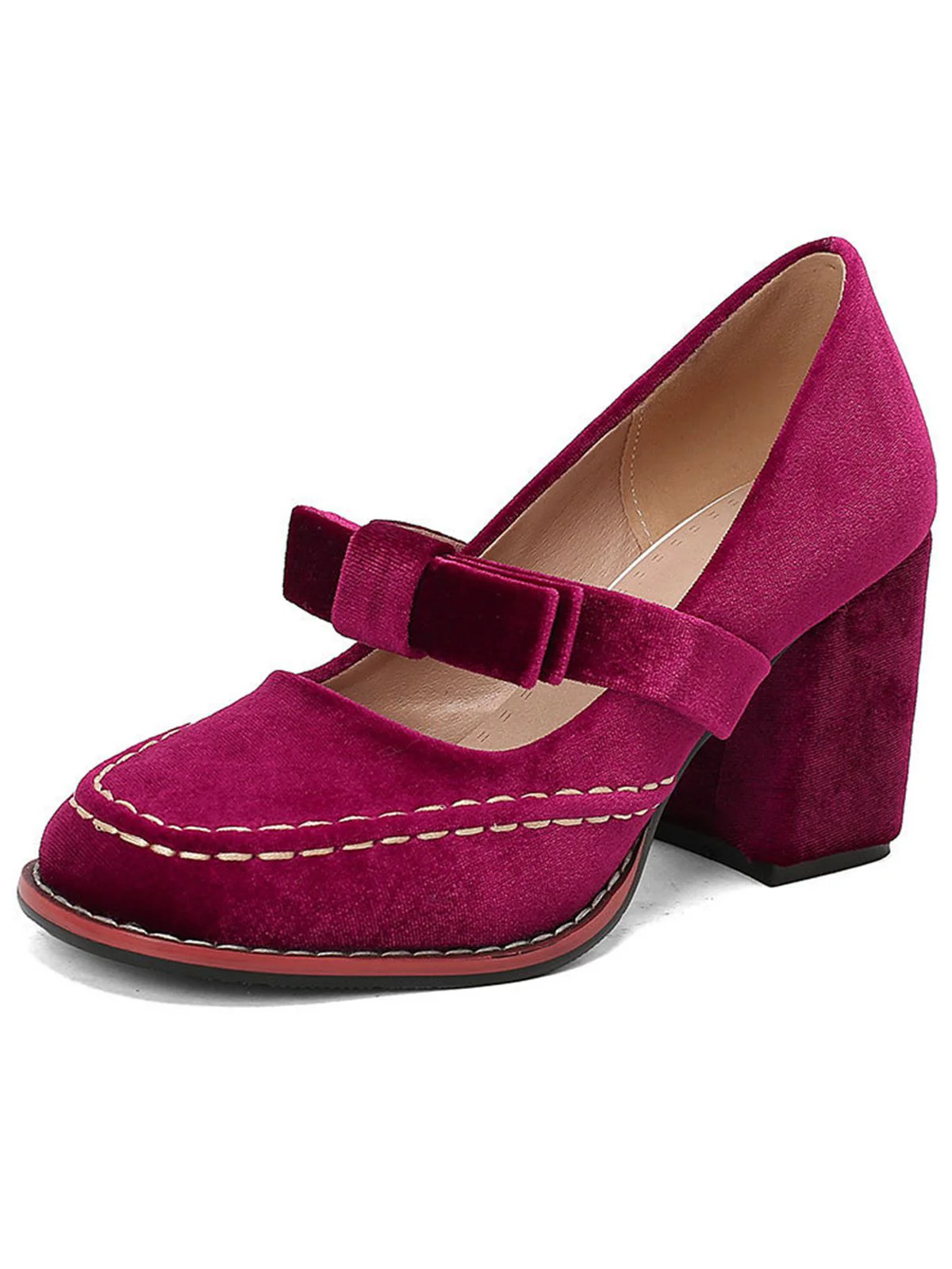 Solid Suede Mary Jane Bow Detail Pumps - Image 5