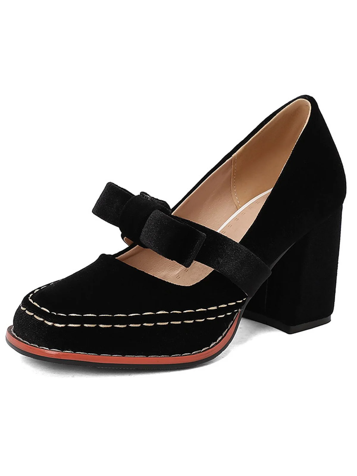 Solid Suede Mary Jane Bow Detail Pumps - Image 6