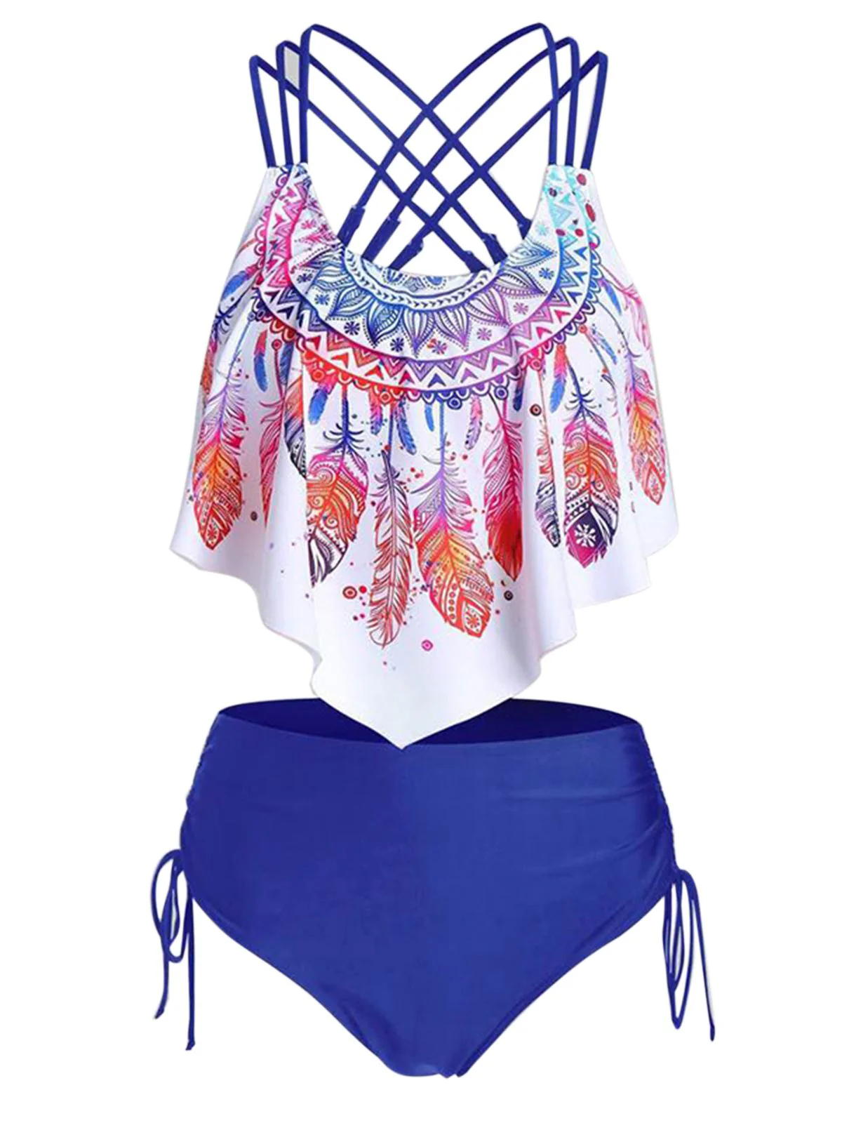 1950s Spaghetti Strap Feather Tankini Set - Image 5