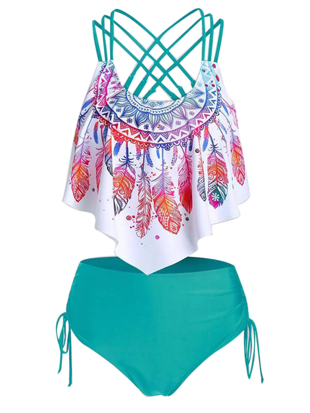 1950s Spaghetti Strap Feather Tankini Set - Image 7