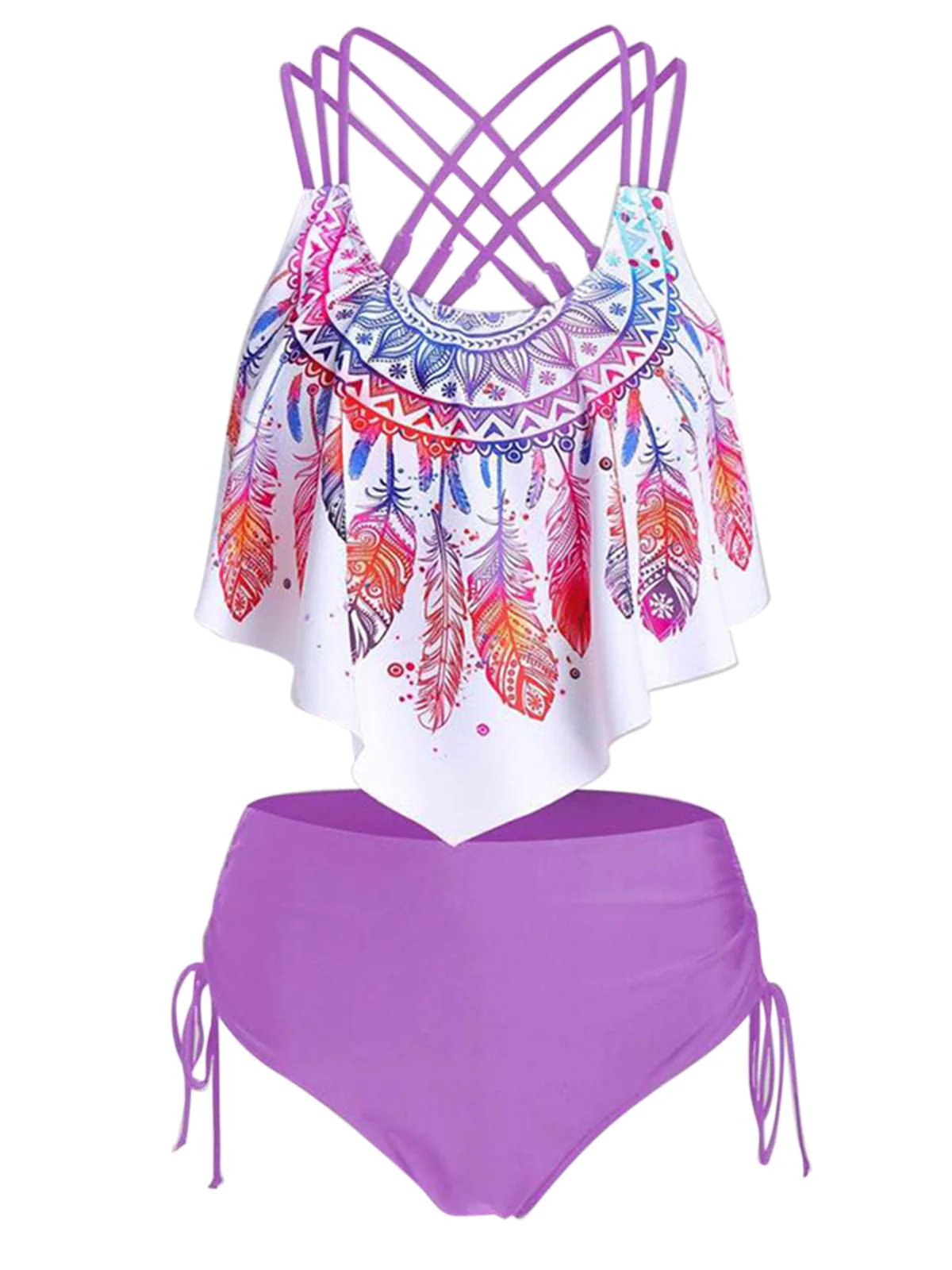 1950s Spaghetti Strap Feather Tankini Set - Image 3