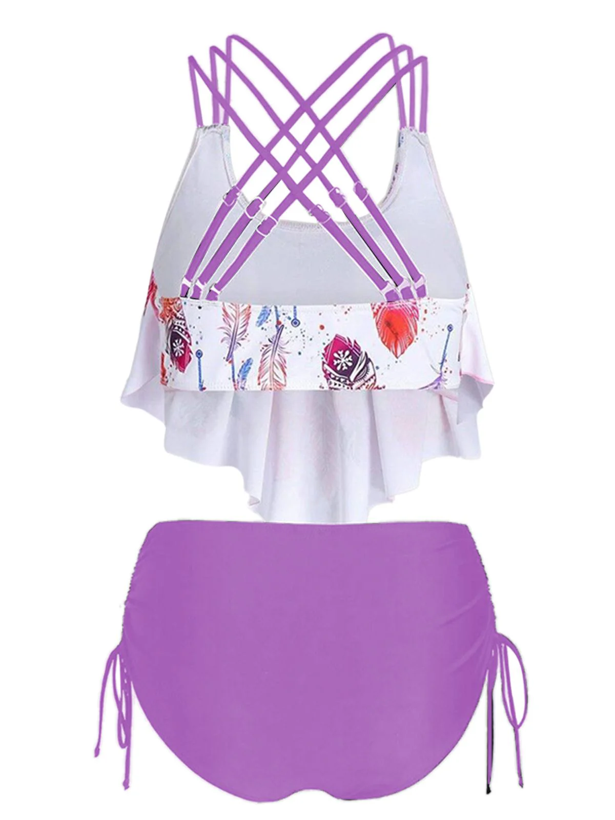 1950s Spaghetti Strap Feather Tankini Set - Image 4
