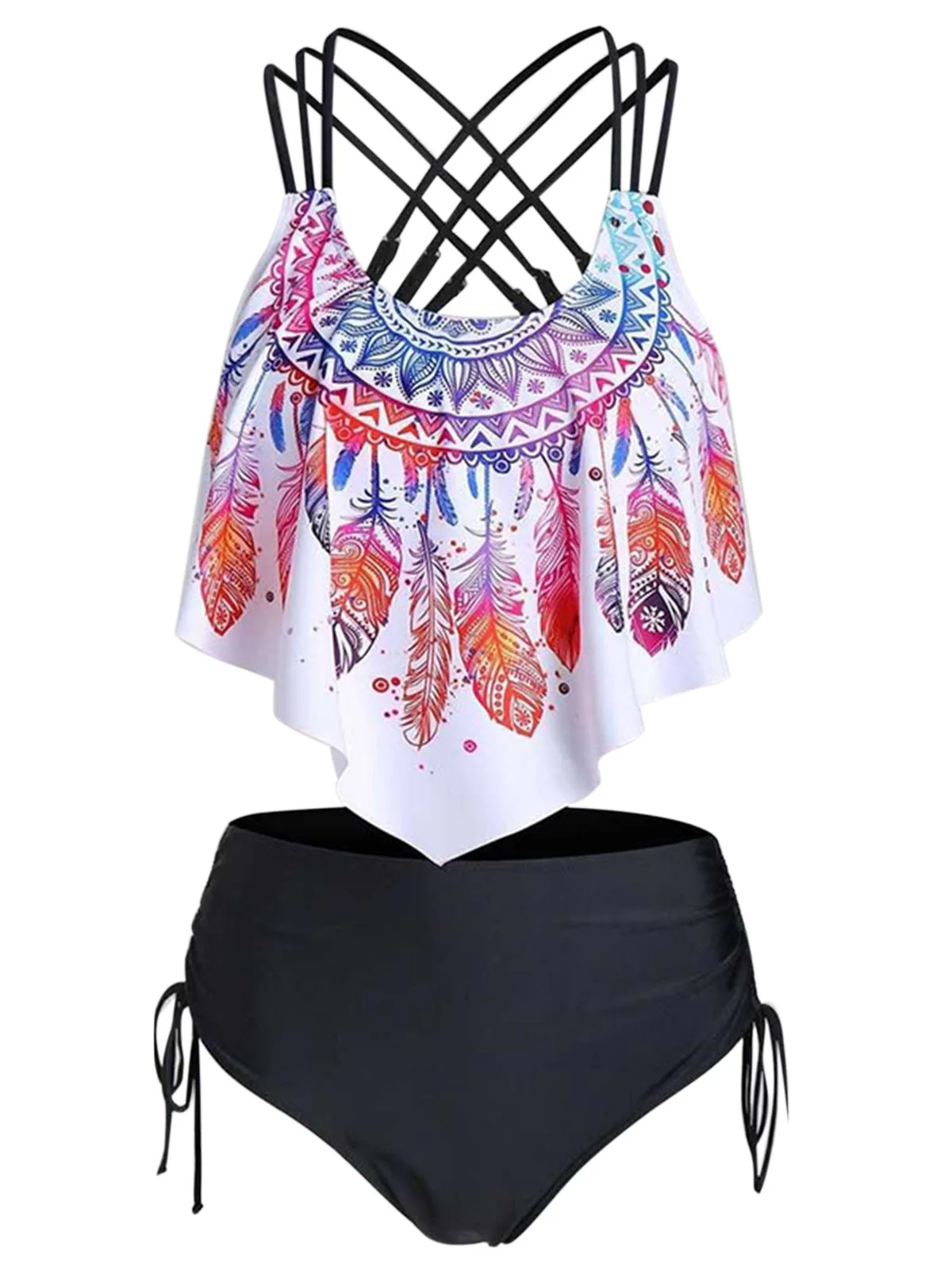 1950s Spaghetti Strap Feather Tankini Set - Image 5