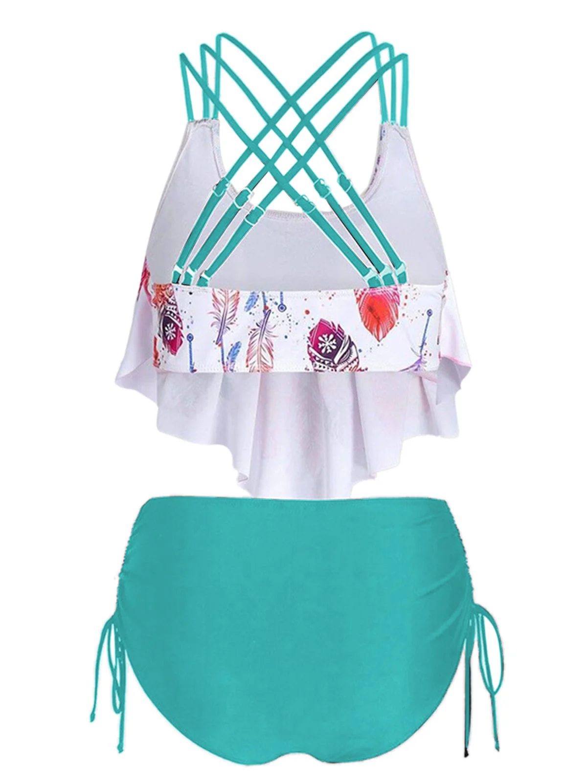 1950s Spaghetti Strap Feather Tankini Set - Image 8