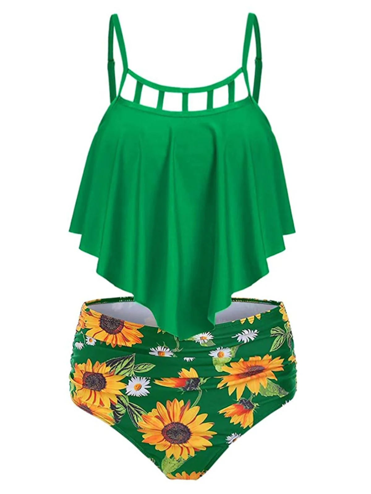 1950s Spaghetti Strap Sunflowers Tankini Set - Image 3