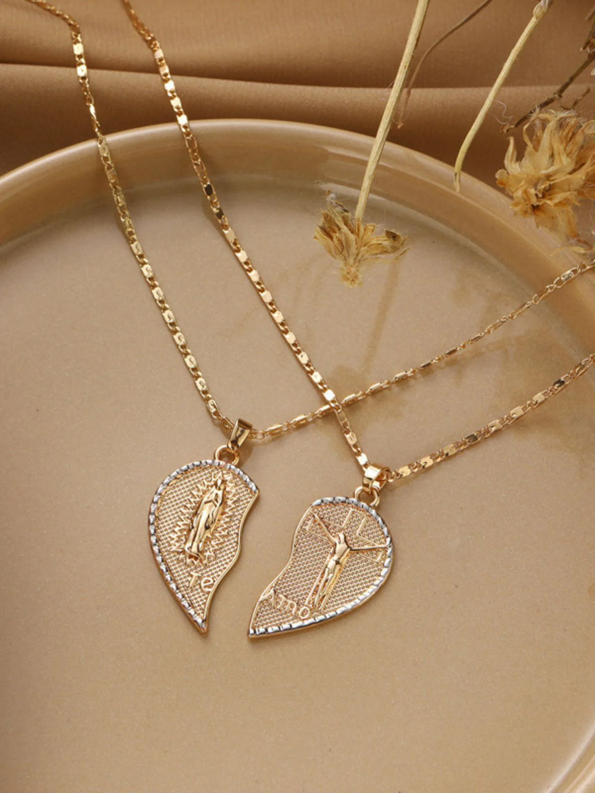 Split Heart Angel Pendant Couple Necklace Set - Image 2