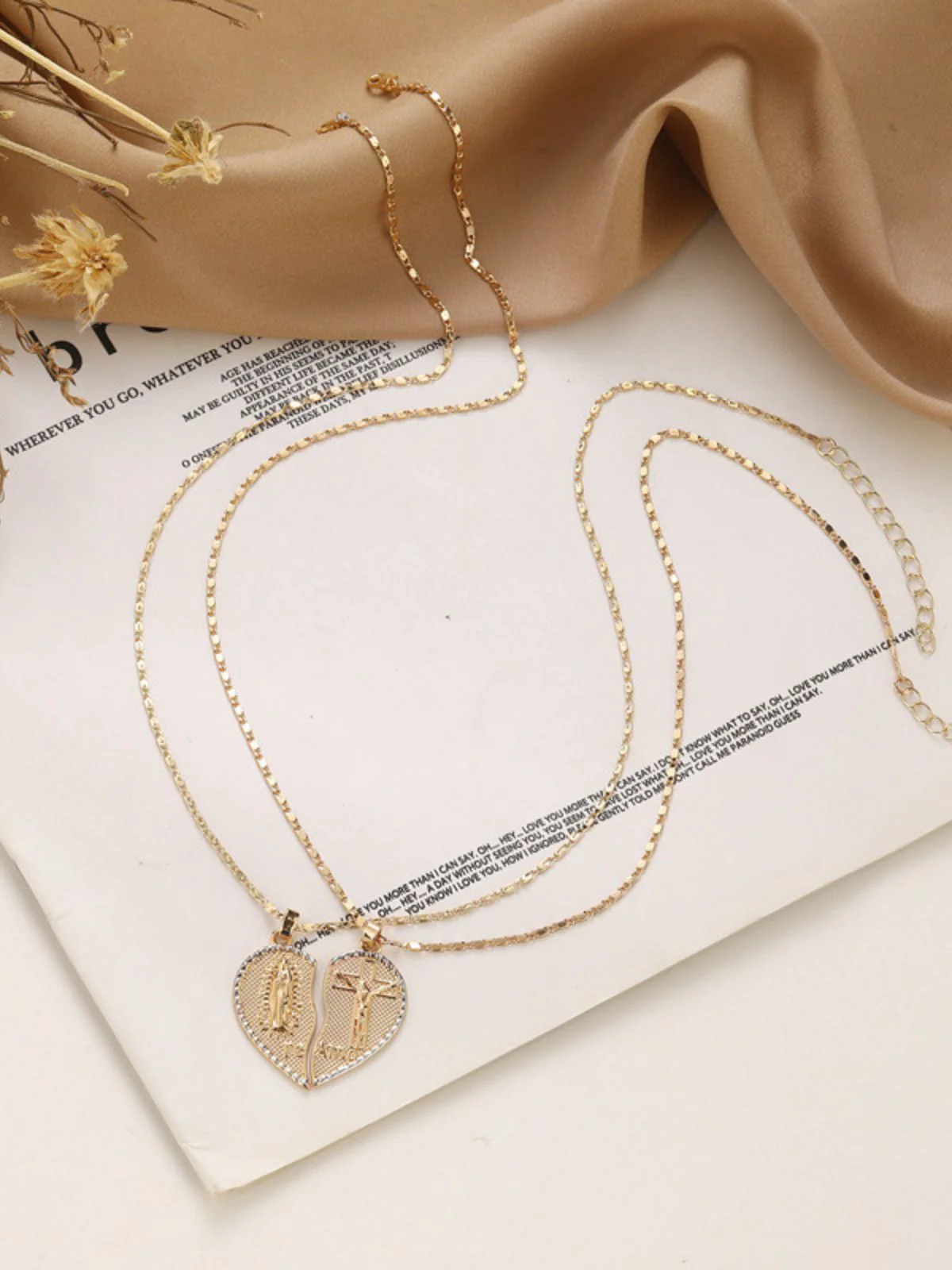 Split Heart Angel Pendant Couple Necklace Set - Image 5