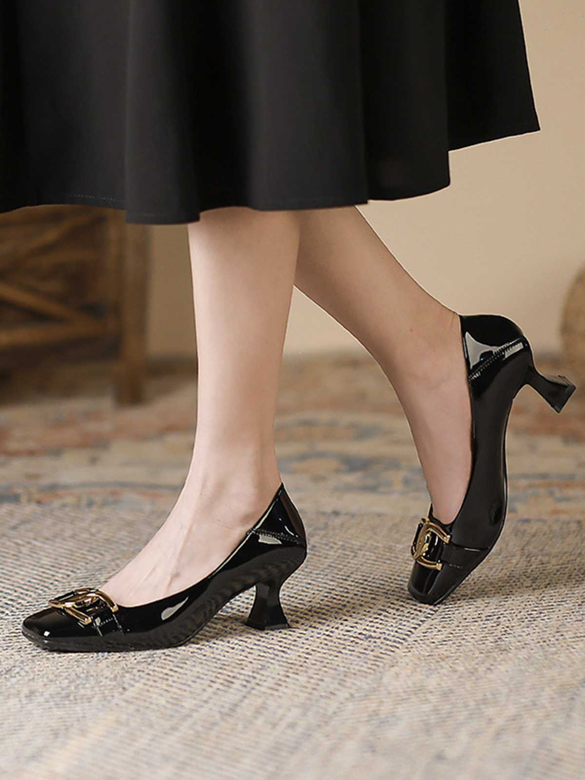 Square Toe Patent High Heels Shoes - Image 2