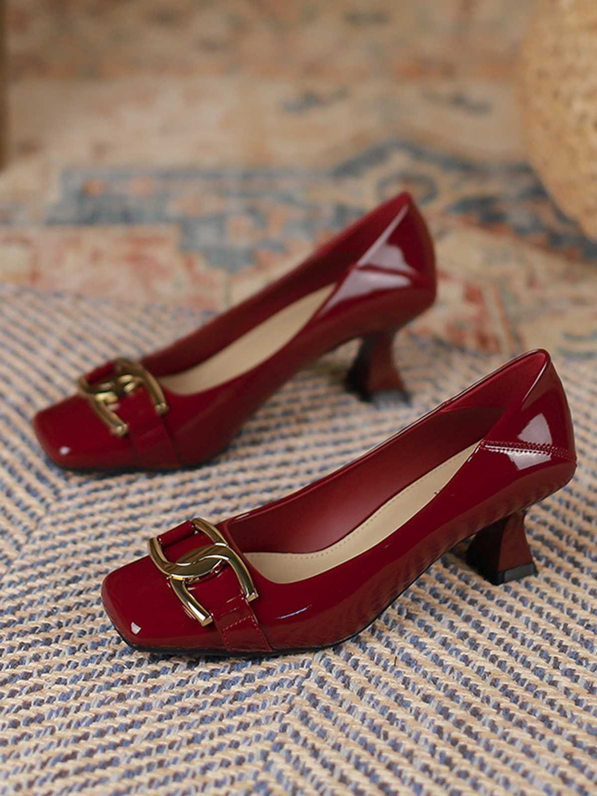 Square Toe Patent High Heels Shoes - Image 6