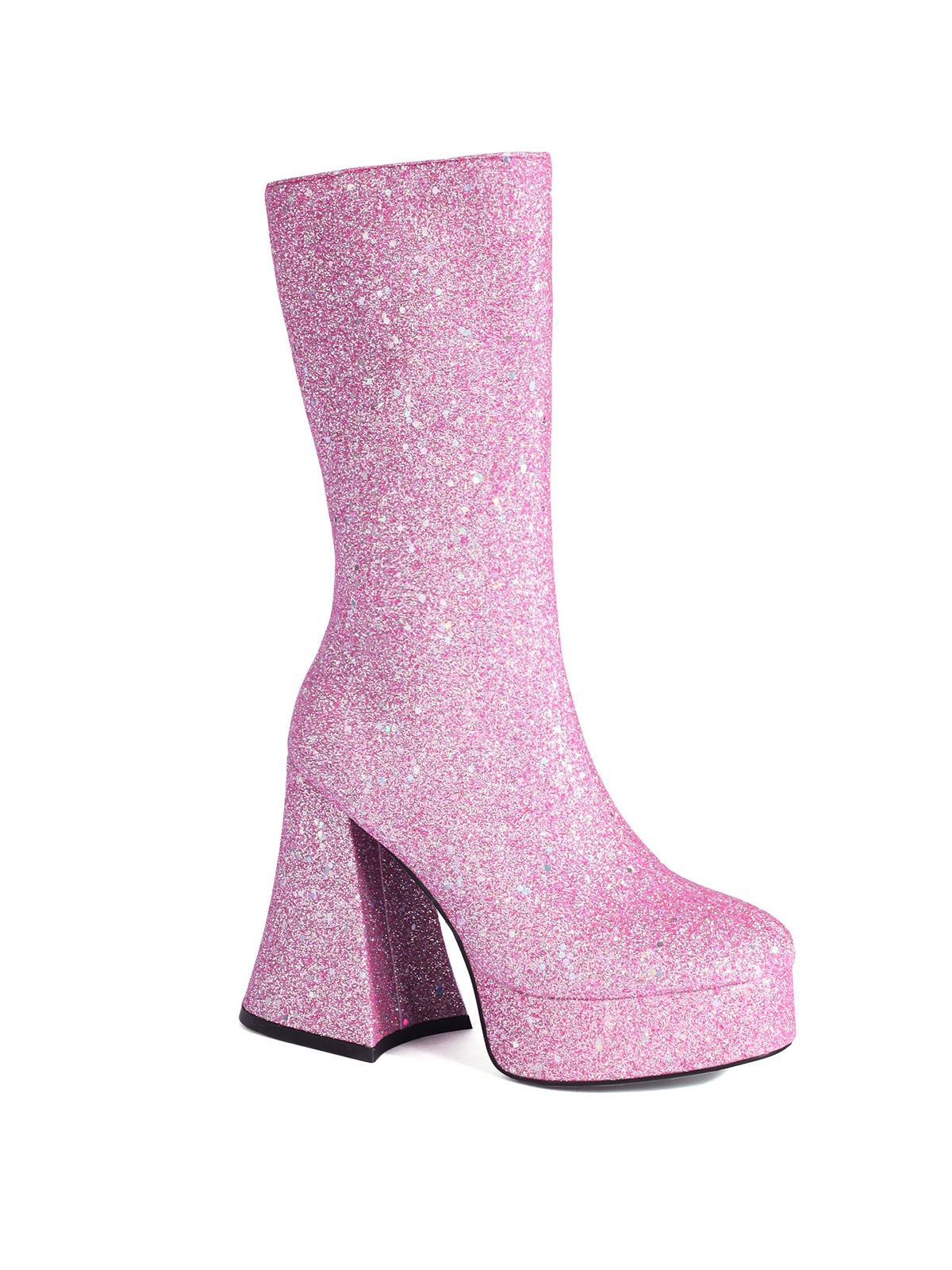 Square Toe Sequined Chunky Heel Mid-Calf Boots - Image 12
