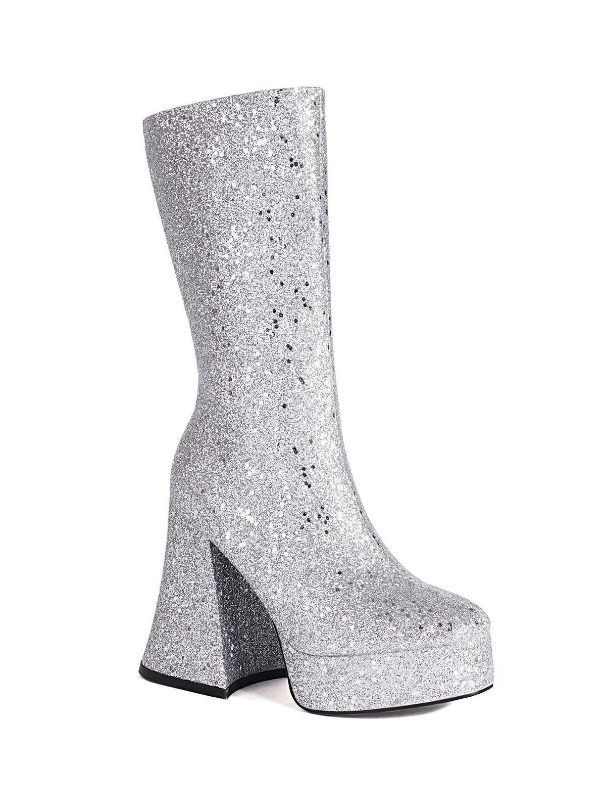 Square Toe Sequined Chunky Heel Mid-Calf Boots - Image 2