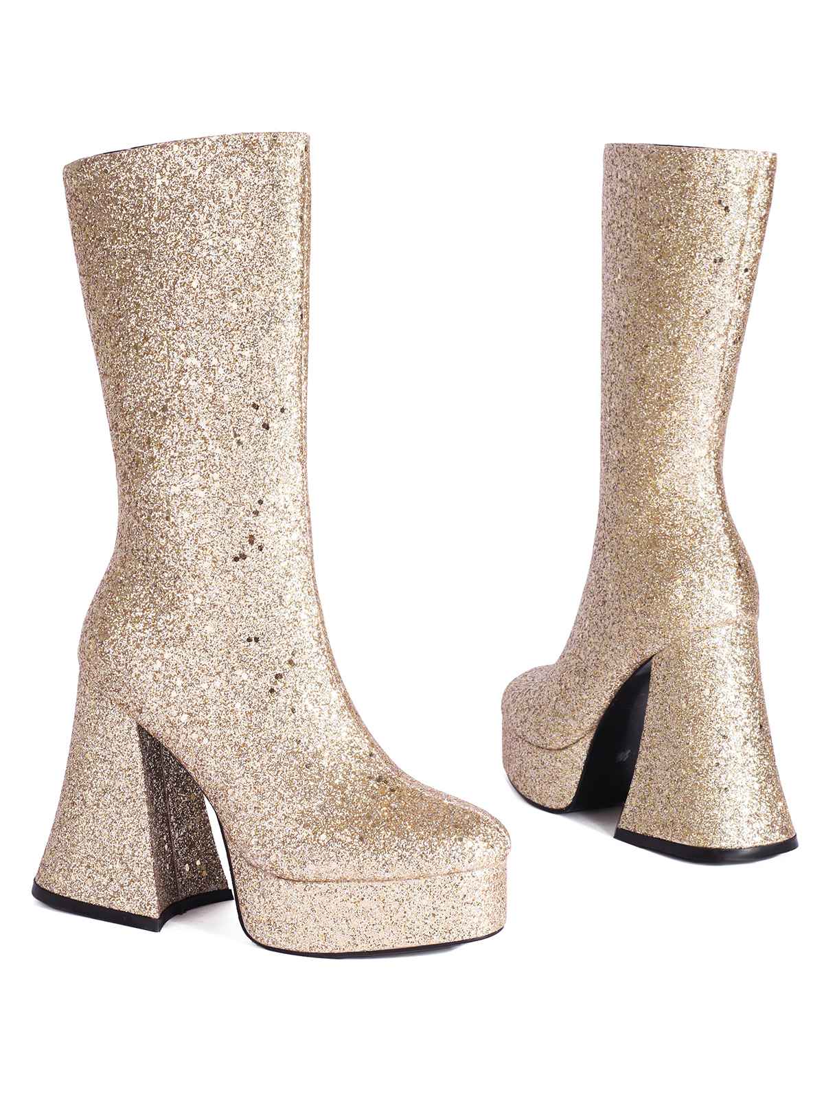 Square Toe Sequined Chunky Heel Mid-Calf Boots - Image 21