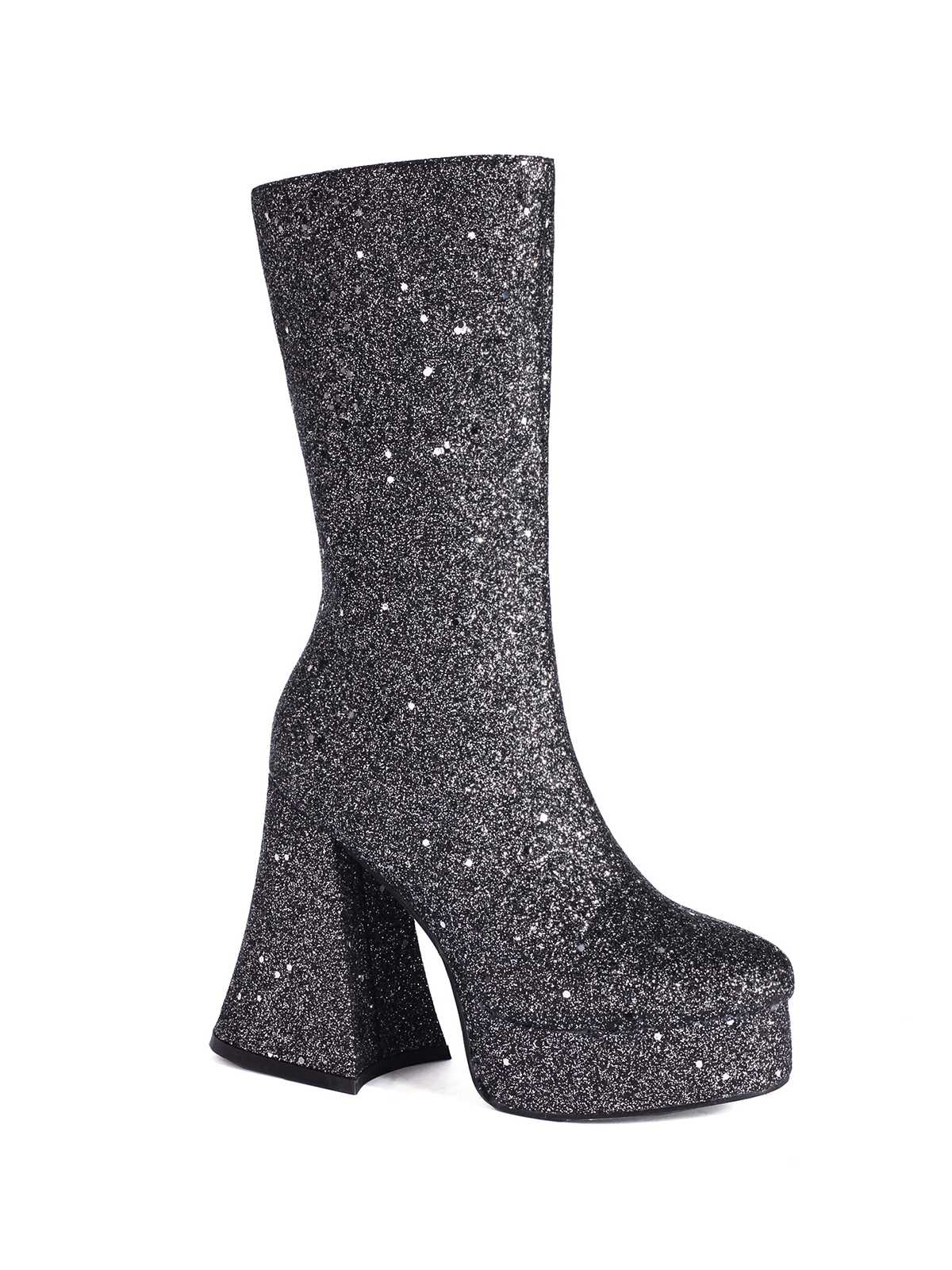 Square Toe Sequined Chunky Heel Mid-Calf Boots - Image 7