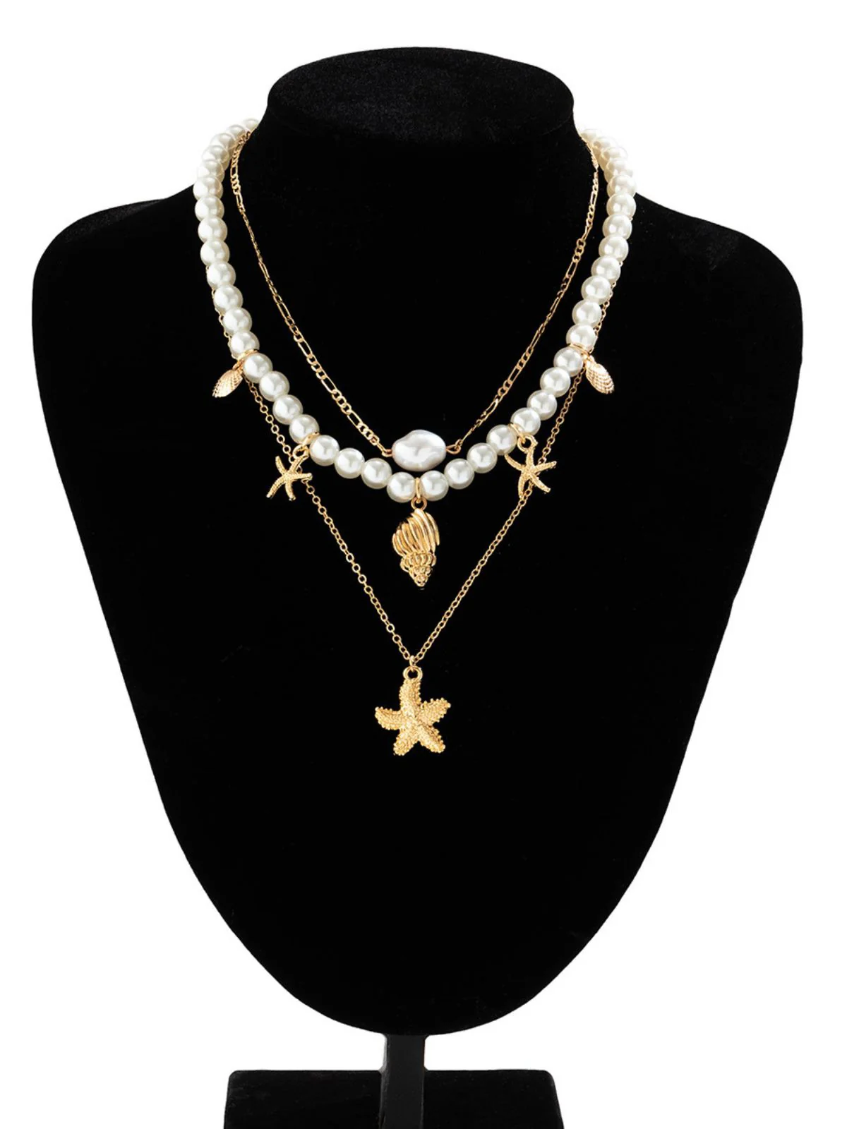 Starfish Seashell Pearl Layered Chain Necklace - Image 7