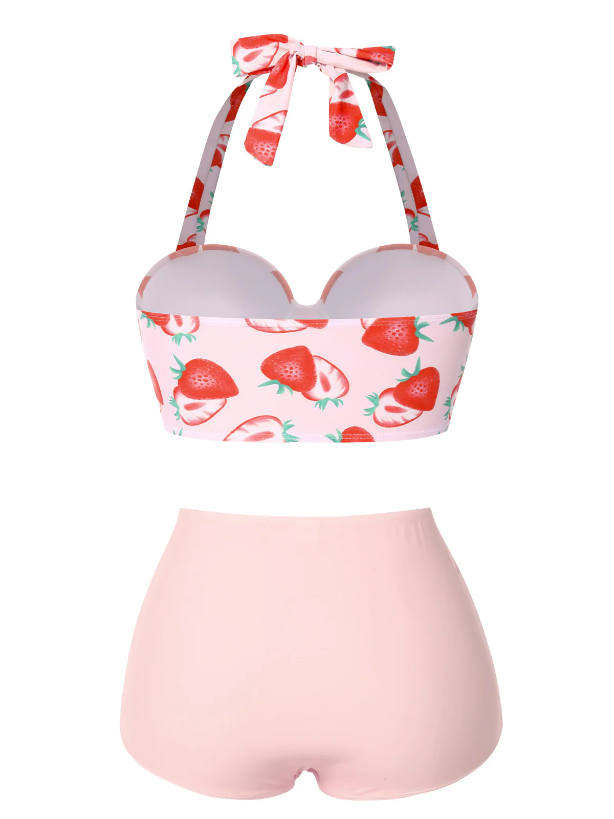 1950s Strawberry Halter Lace-Up Pleated Bikini Set - Image 4