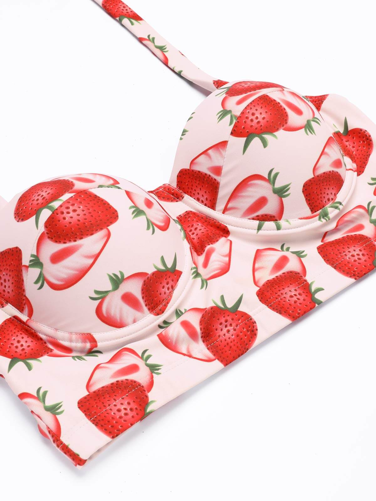 1950s Strawberry Halter Lace-Up Pleated Bikini Set - Image 6
