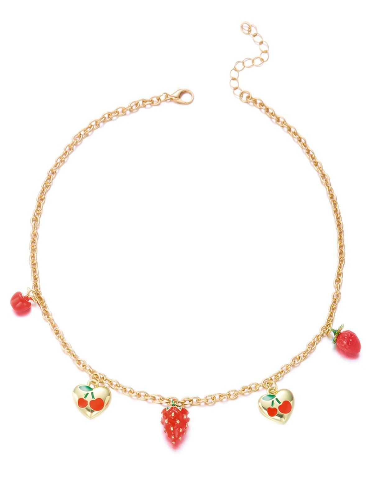 Strawberry Heart Pendant Gold Chain Necklace - Image 3