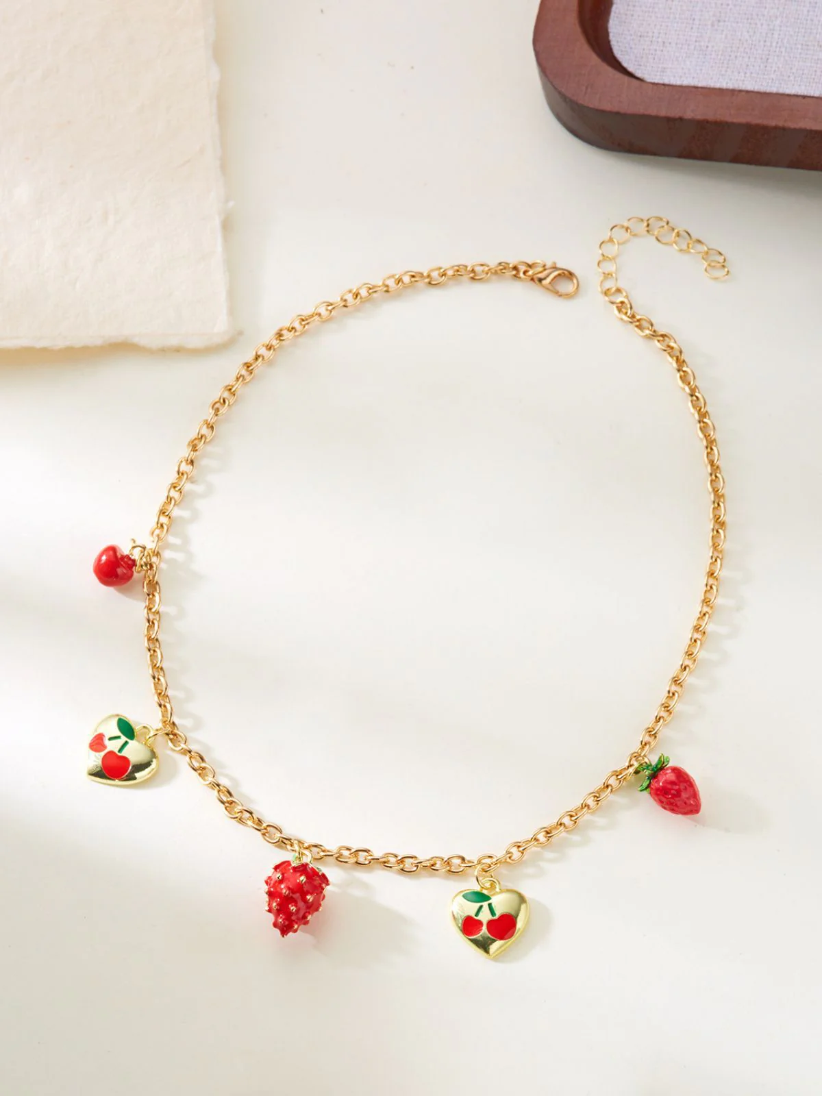 Strawberry Heart Pendant Gold Chain Necklace - Image 6