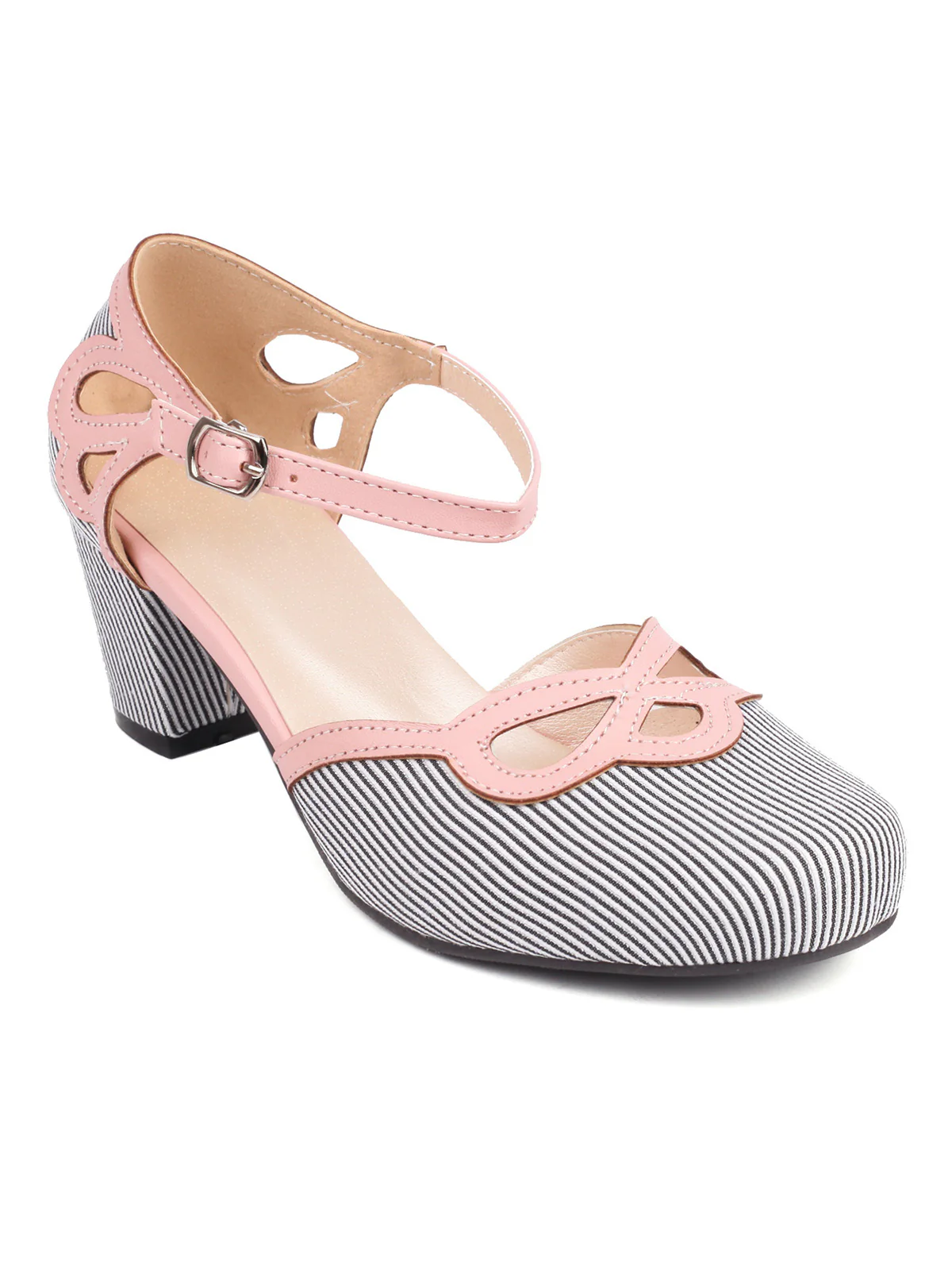 Stripe & Polka Dots Buckled High Heel Shoes - Image 4