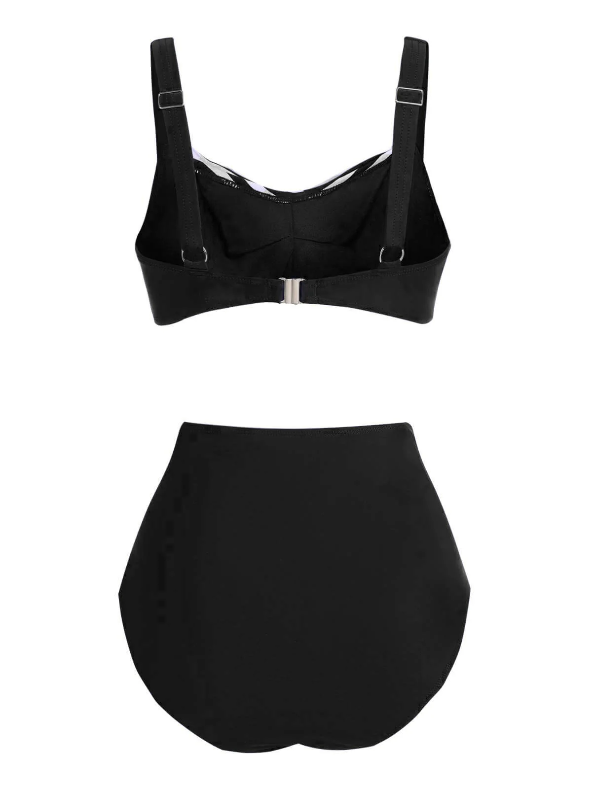 [Plus Size] 1950s Stripe Twisted Patchwork Strap Swimsuit - Image 10