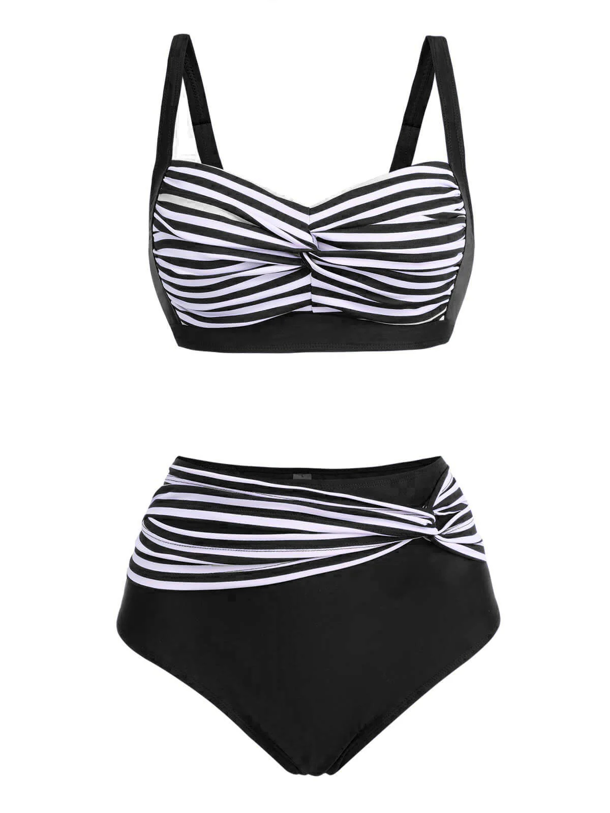 [Plus Size] 1950s Stripe Twisted Patchwork Strap Swimsuit - Image 11