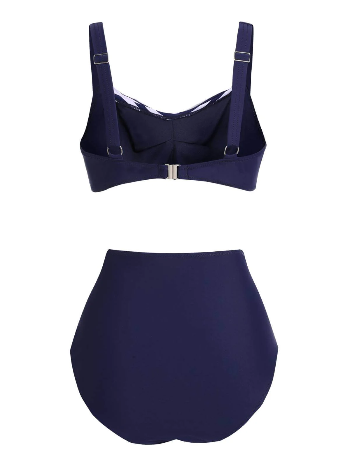 [Plus Size] 1950s Stripe Twisted Patchwork Strap Swimsuit - Image 3