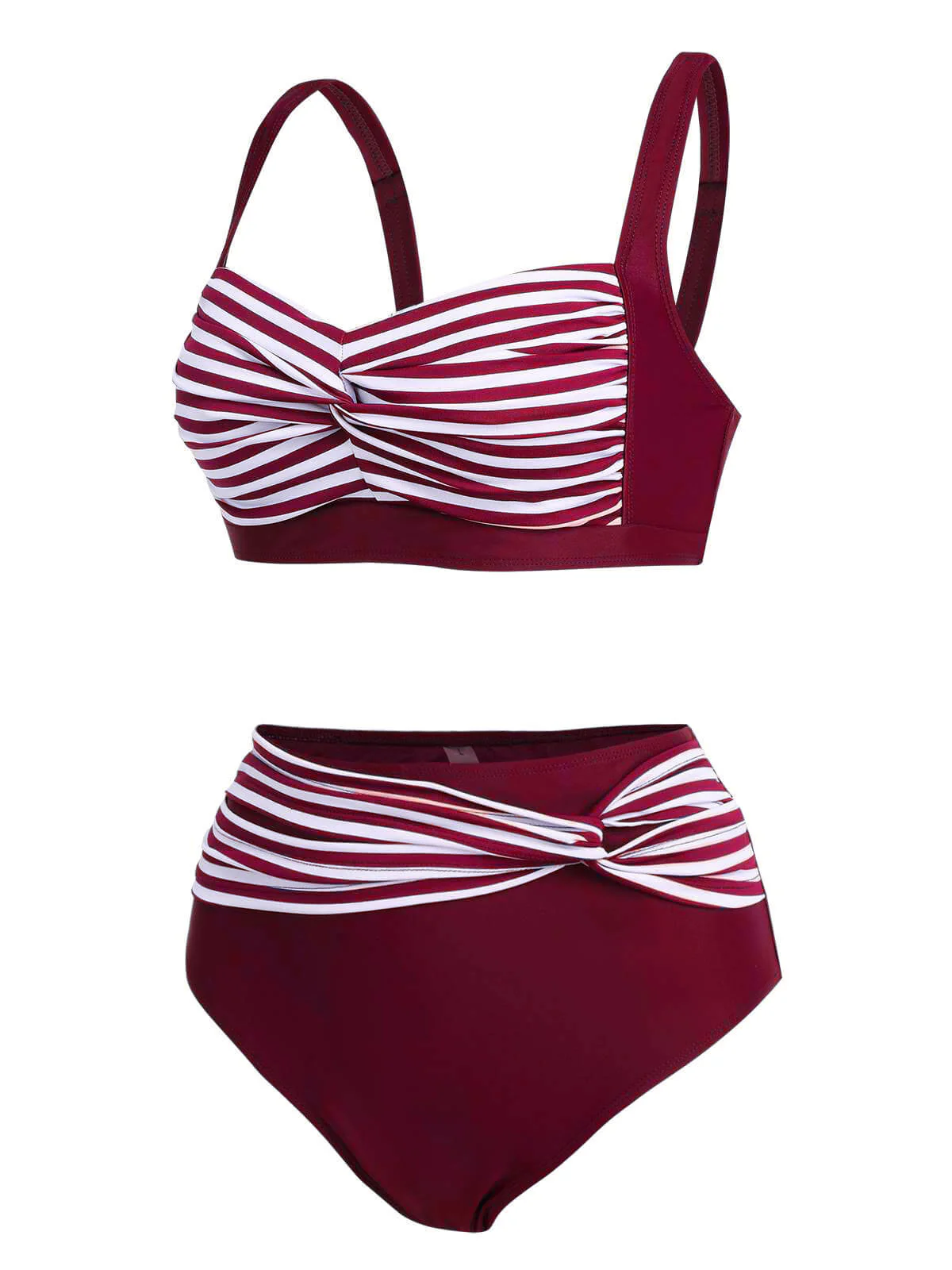 [Plus Size] 1950s Stripe Twisted Patchwork Strap Swimsuit - Image 5