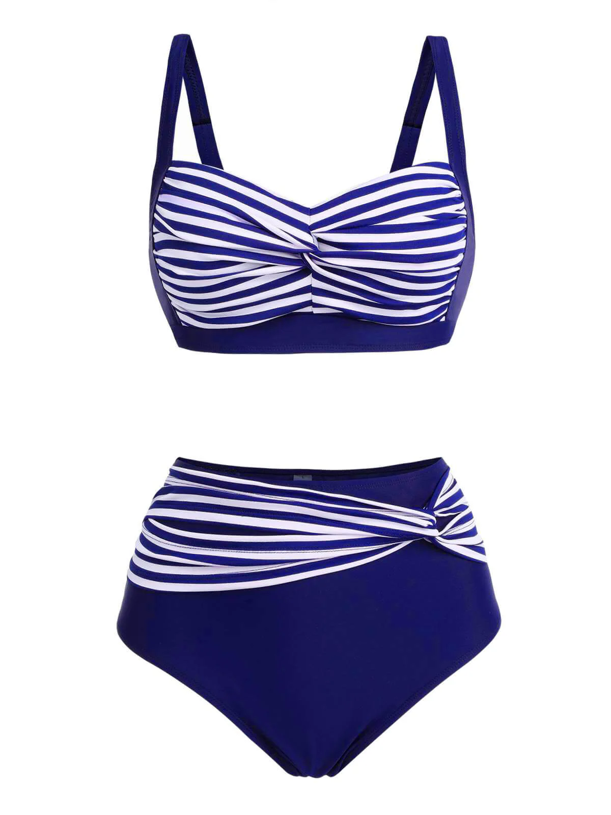 [Plus Size] 1950s Stripe Twisted Patchwork Strap Swimsuit - Image 7