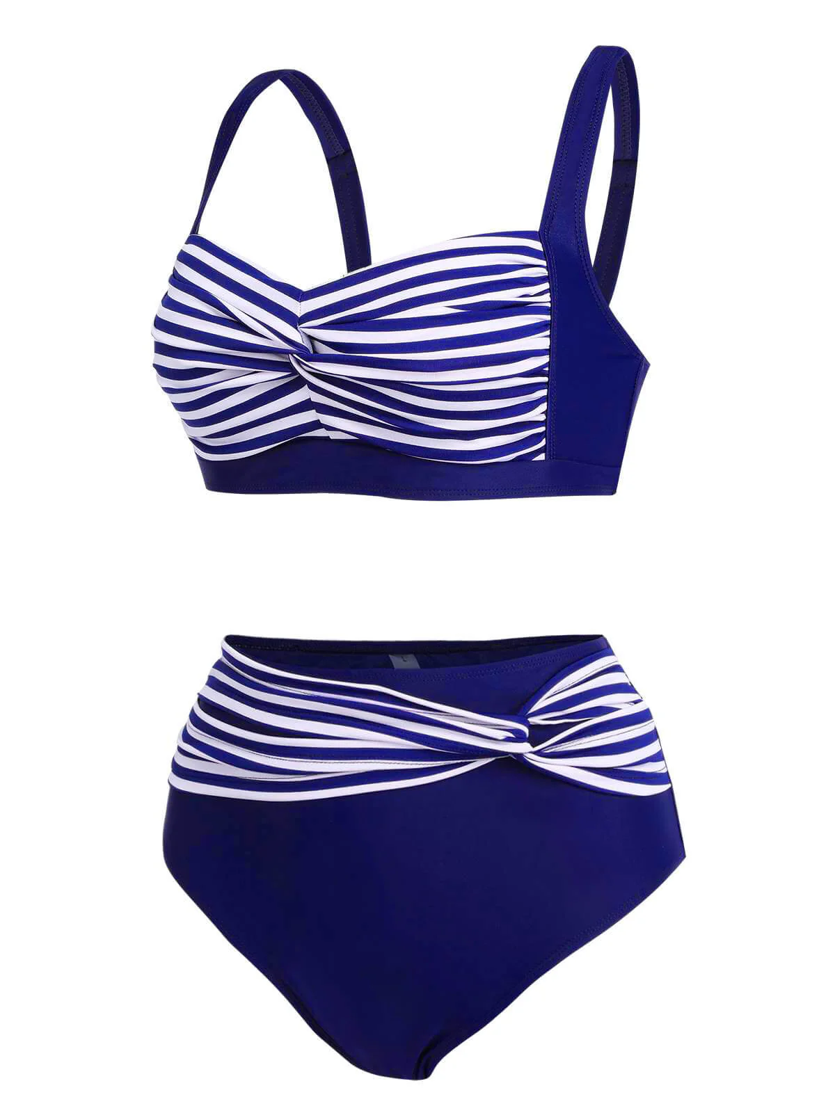 [Plus Size] 1950s Stripe Twisted Patchwork Strap Swimsuit - Image 8