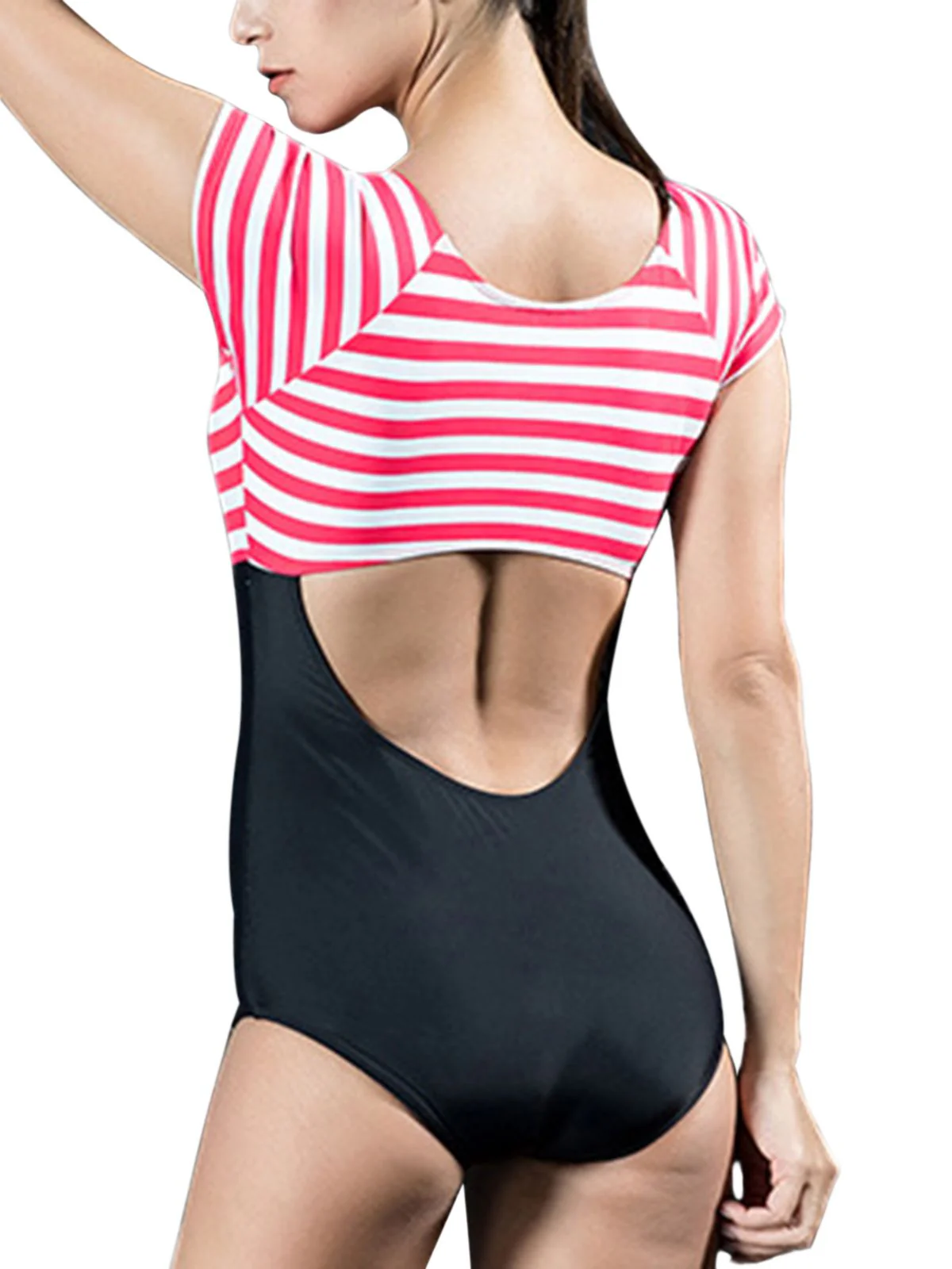Red & Blue 1940s Stripes Cut-Out One-Piece Swimsuit - Image 3