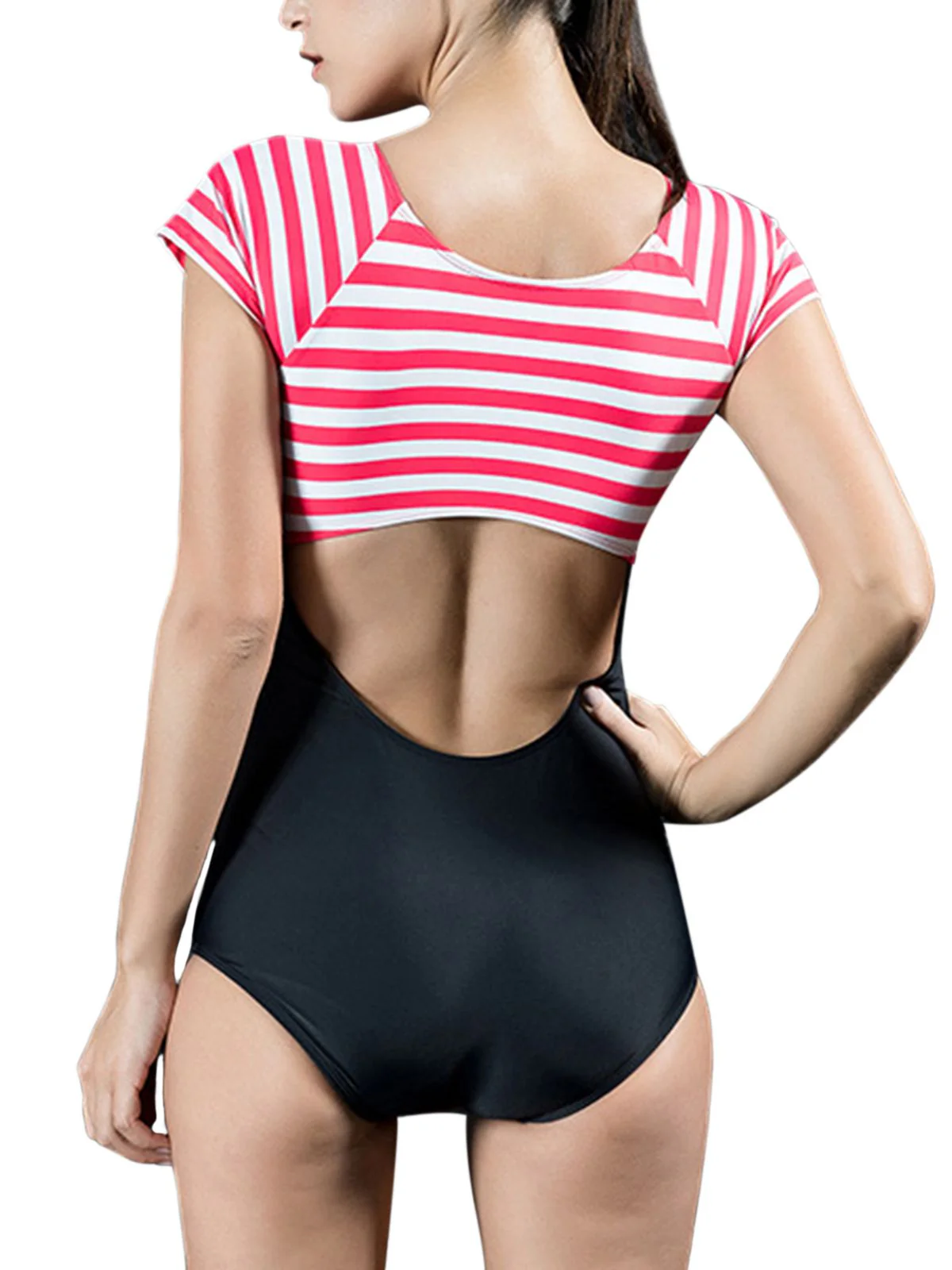 Red & Blue 1940s Stripes Cut-Out One-Piece Swimsuit - Image 4