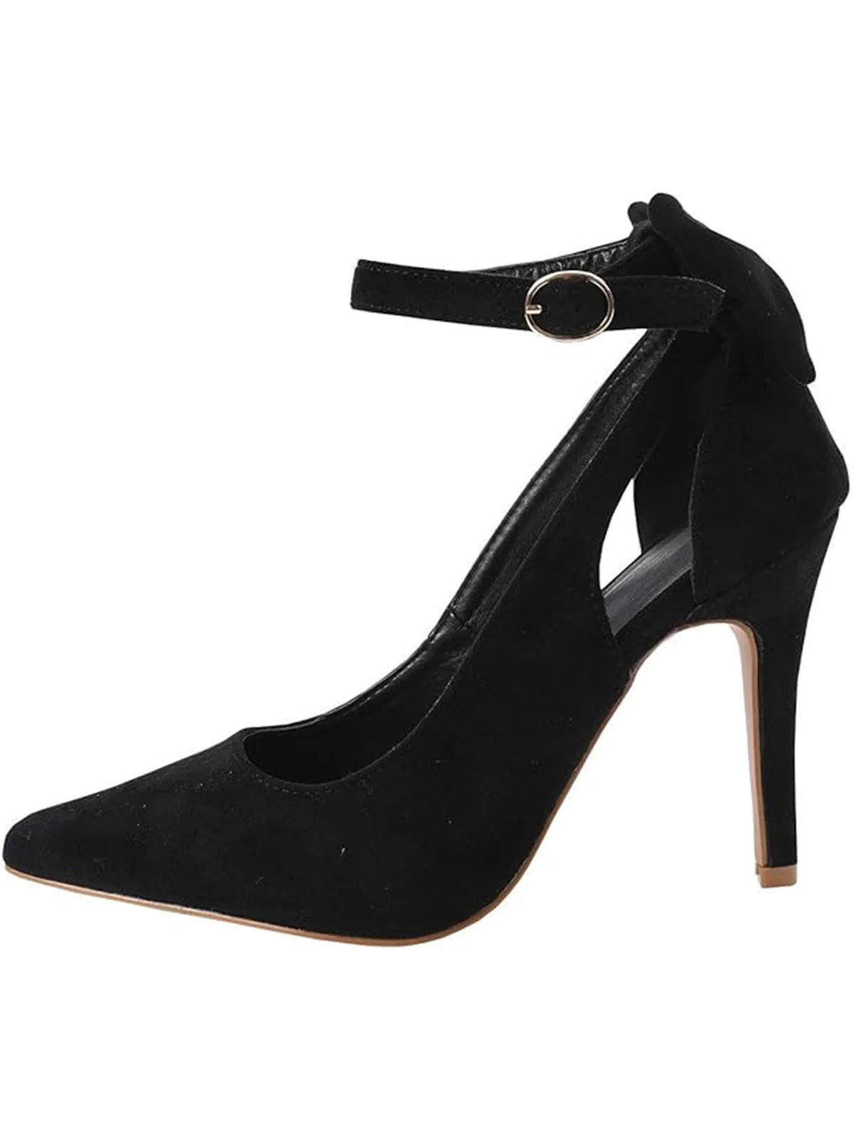Suede Bow Ankle Strap Pointed Toe High Heel Shoes - Image 5