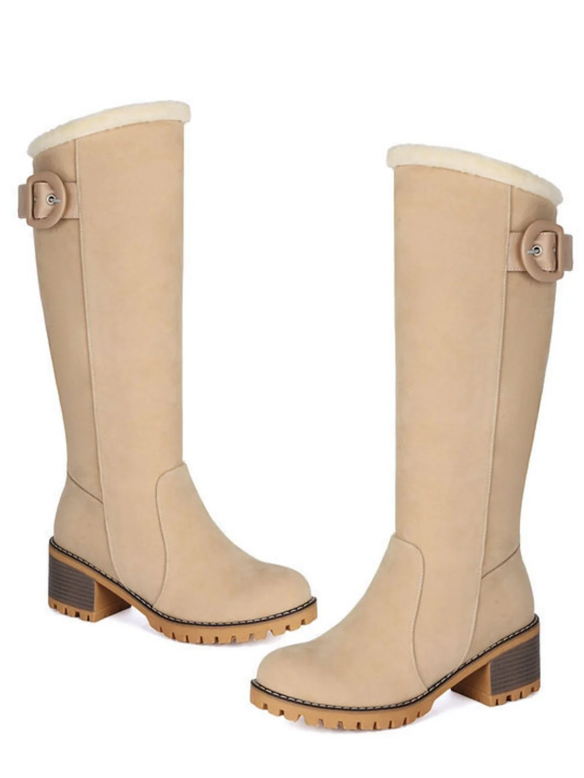 Suede buckle Faux Fur Knee-High Boots - Image 10