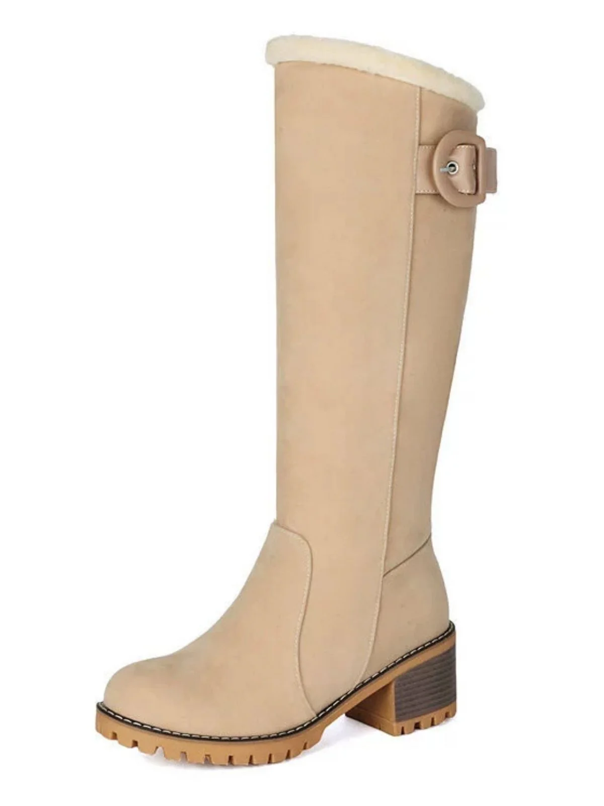 Suede buckle Faux Fur Knee-High Boots - Image 11