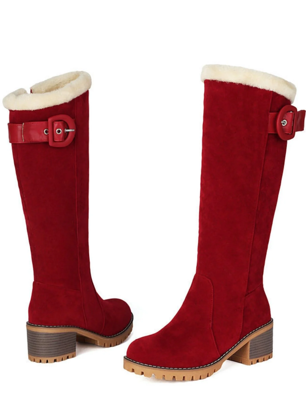 Suede buckle Faux Fur Knee-High Boots - Image 6