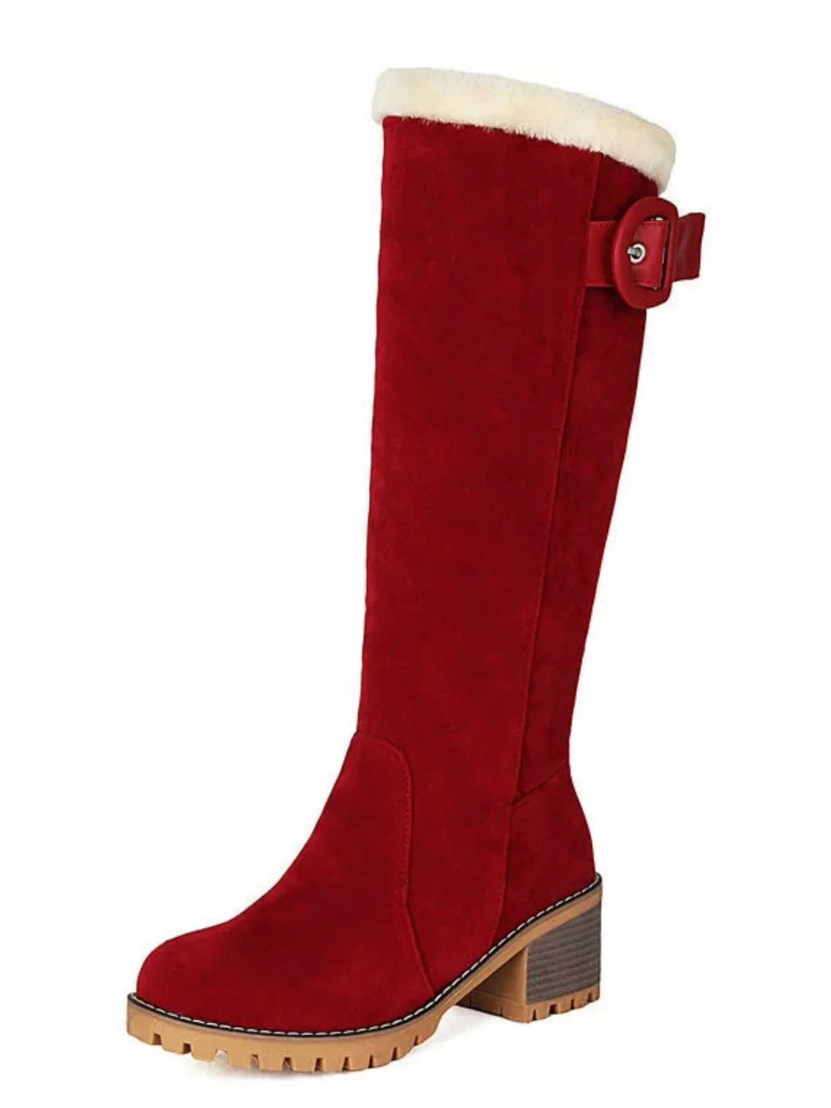 Suede buckle Faux Fur Knee-High Boots - Image 7