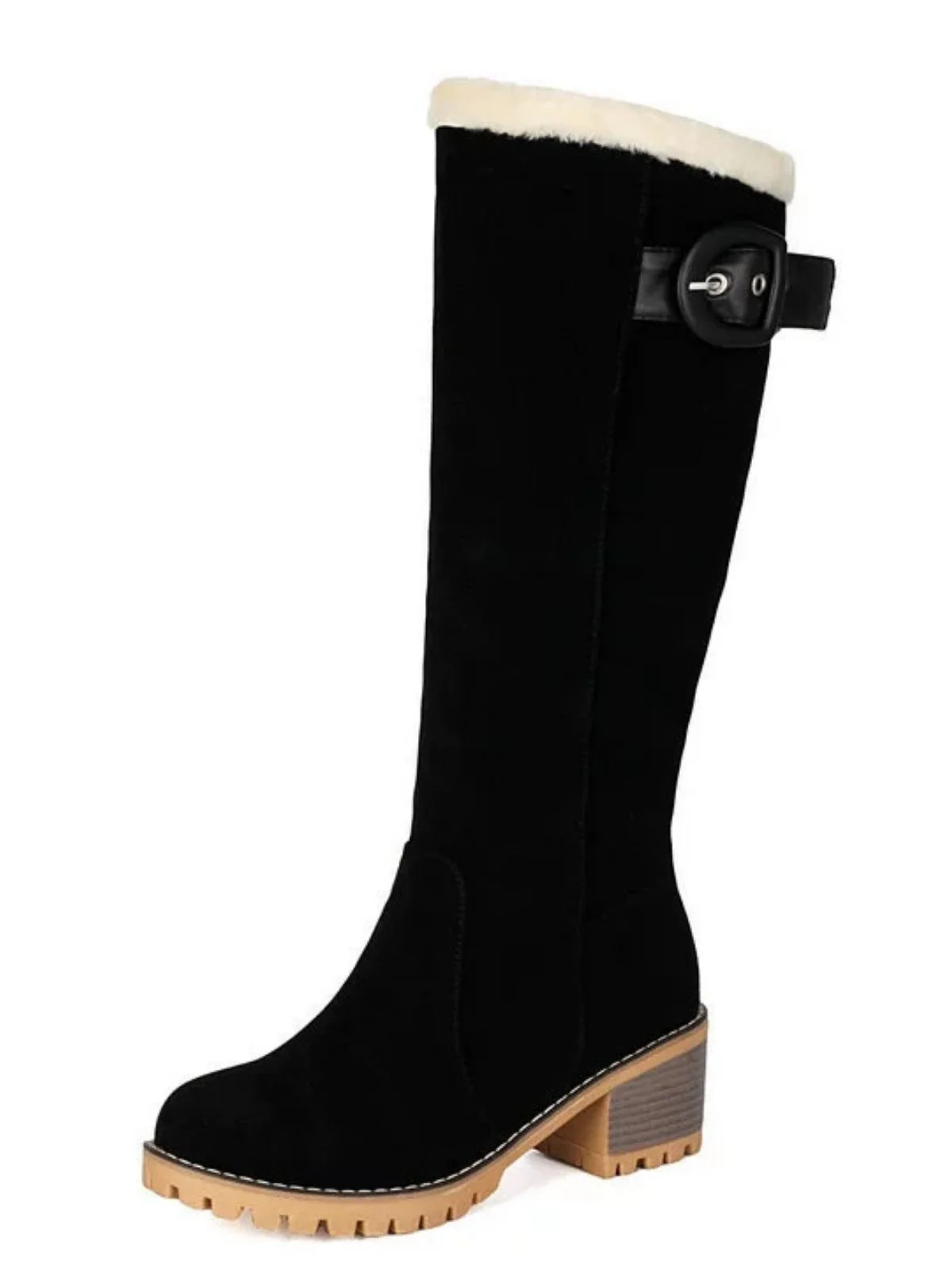 Suede buckle Faux Fur Knee-High Boots - Image 9