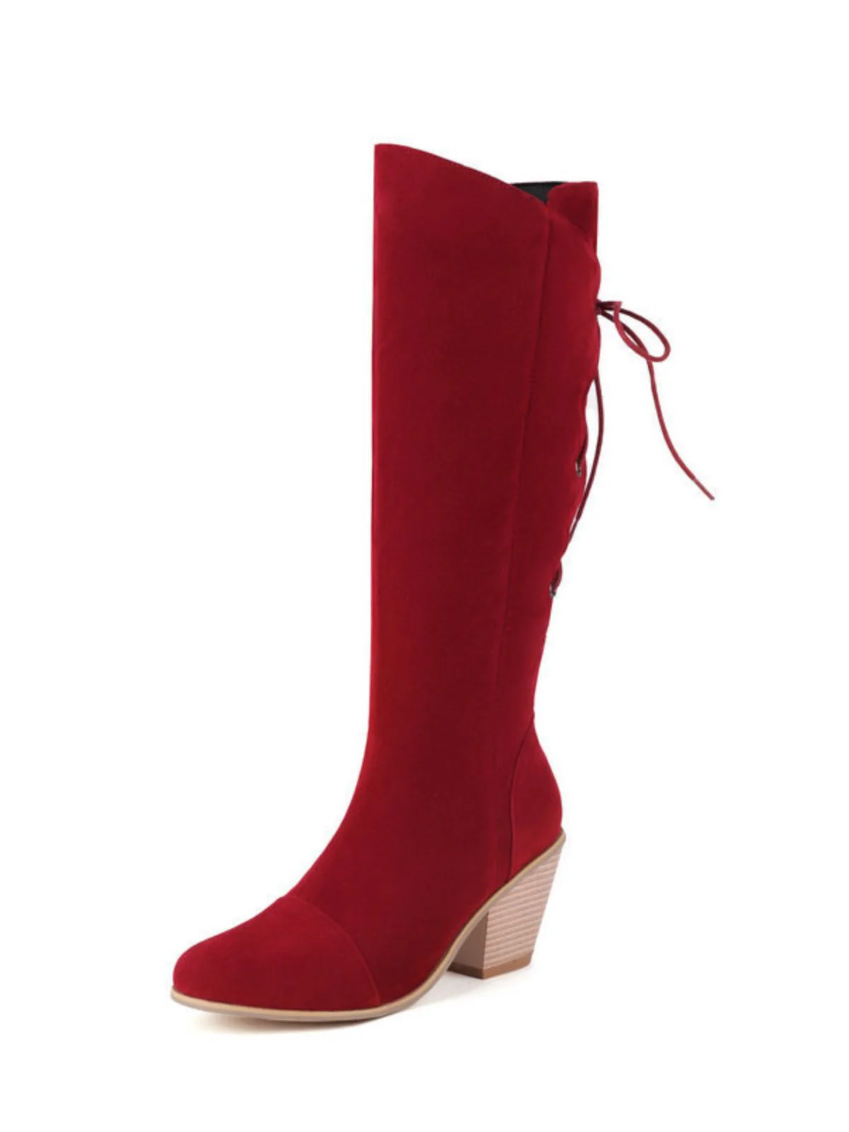 Suede Knee Lace-Up Block Heel Boots - Image 13