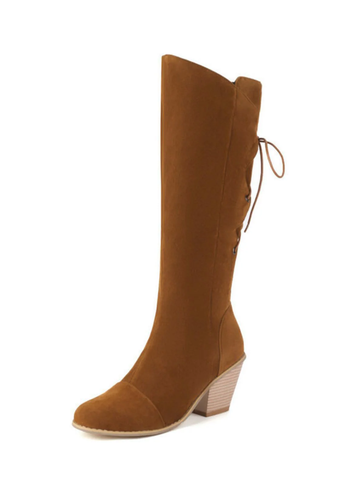 Suede Knee Lace-Up Block Heel Boots - Image 3