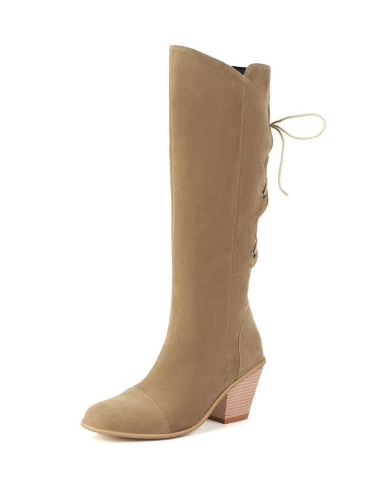 Suede Knee Lace-Up Block Heel Boots - Image 9