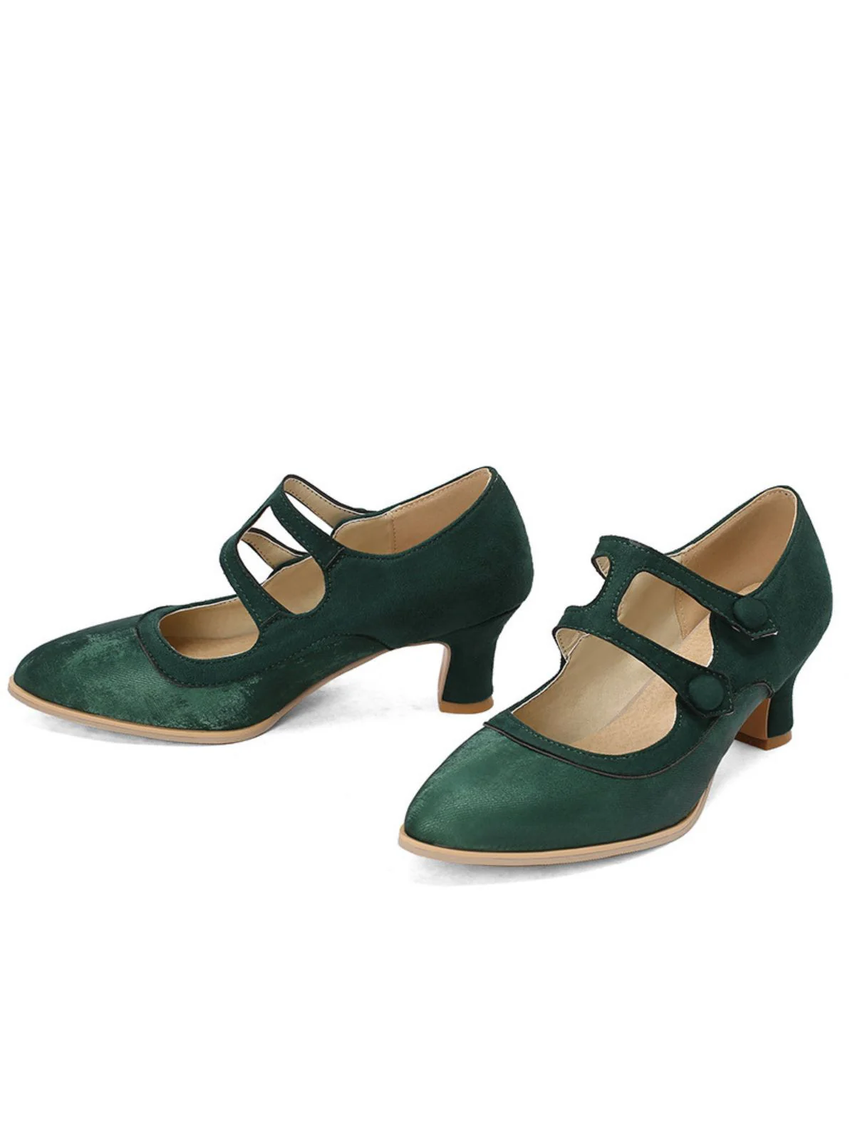 Suede Mary Jane Button Detail Heels - Image 10