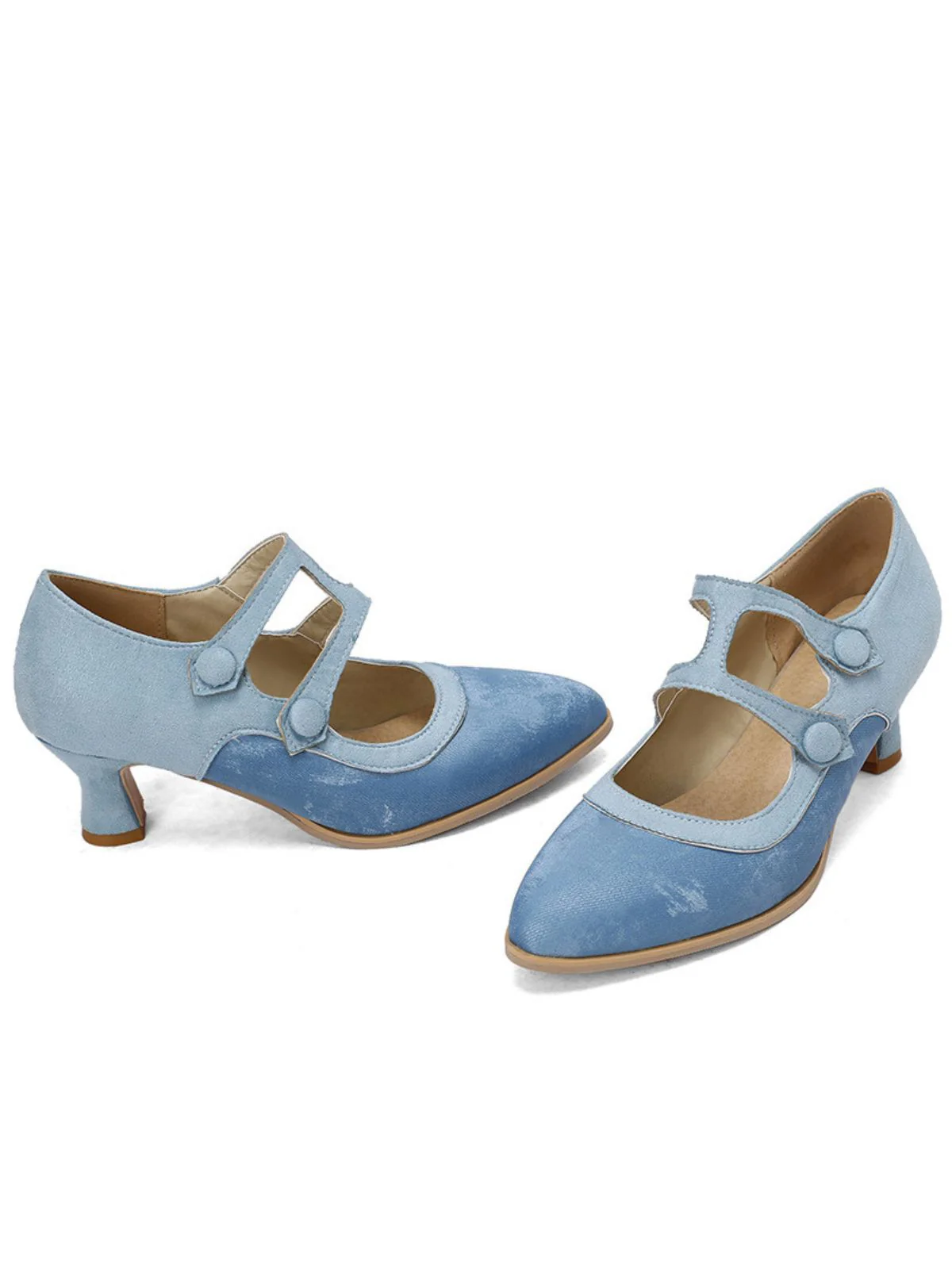 Suede Mary Jane Button Detail Heels - Image 2