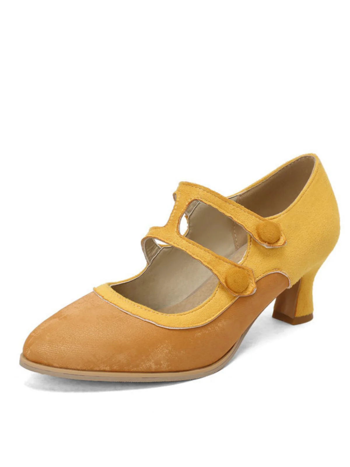 Suede Mary Jane Button Detail Heels - Image 3