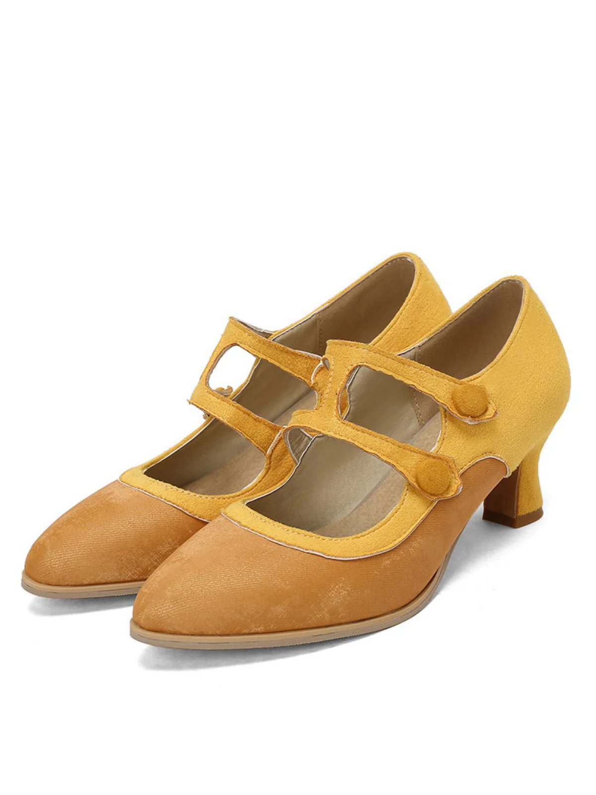 Suede Mary Jane Button Detail Heels - Image 4