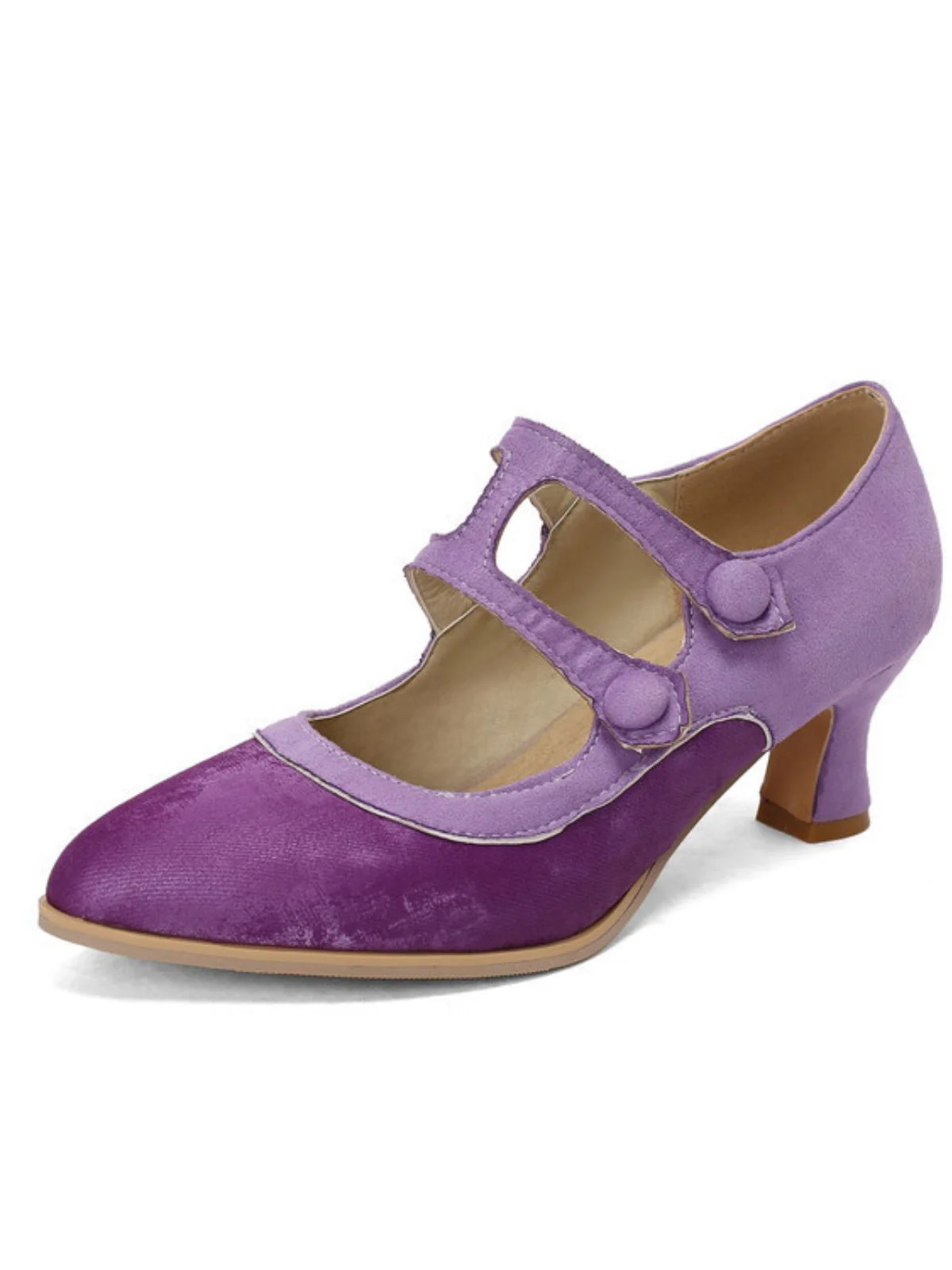 Suede Mary Jane Button Detail Heels - Image 5