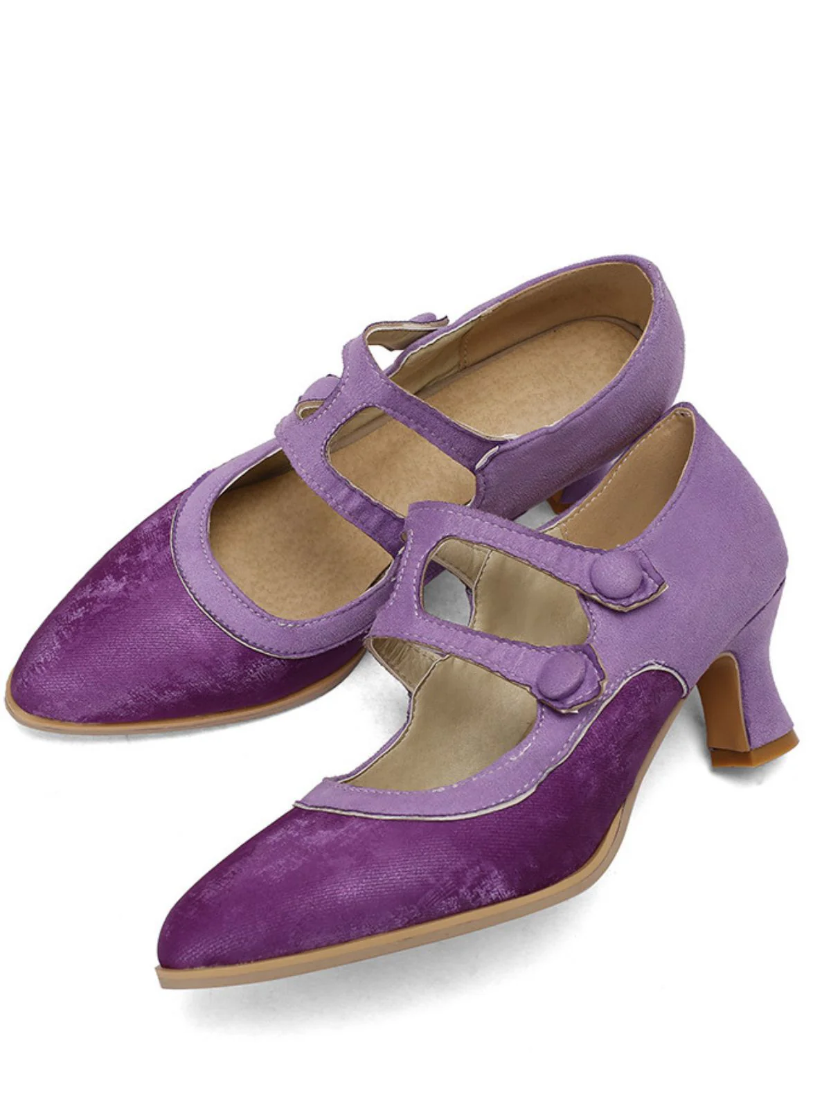 Suede Mary Jane Button Detail Heels - Image 6